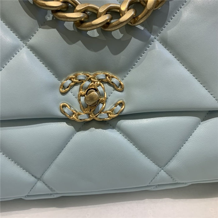 Large Chanel 19 Flap Bag Lambskin Light Blue High