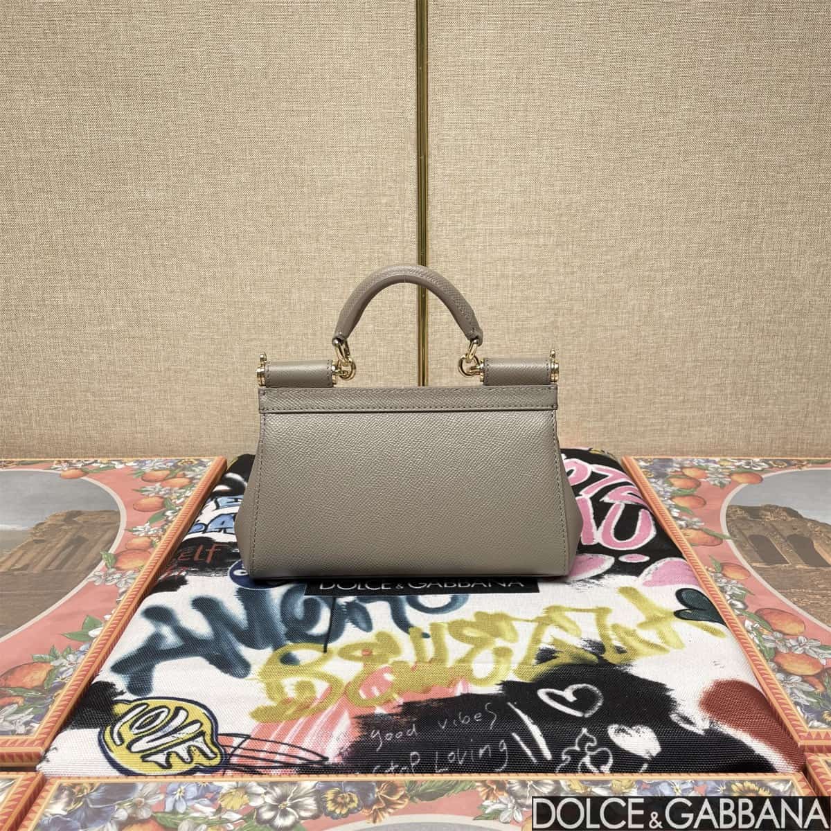 Dolce & Gabbana Miss Sicily top handle bag calfskin leather Grey High