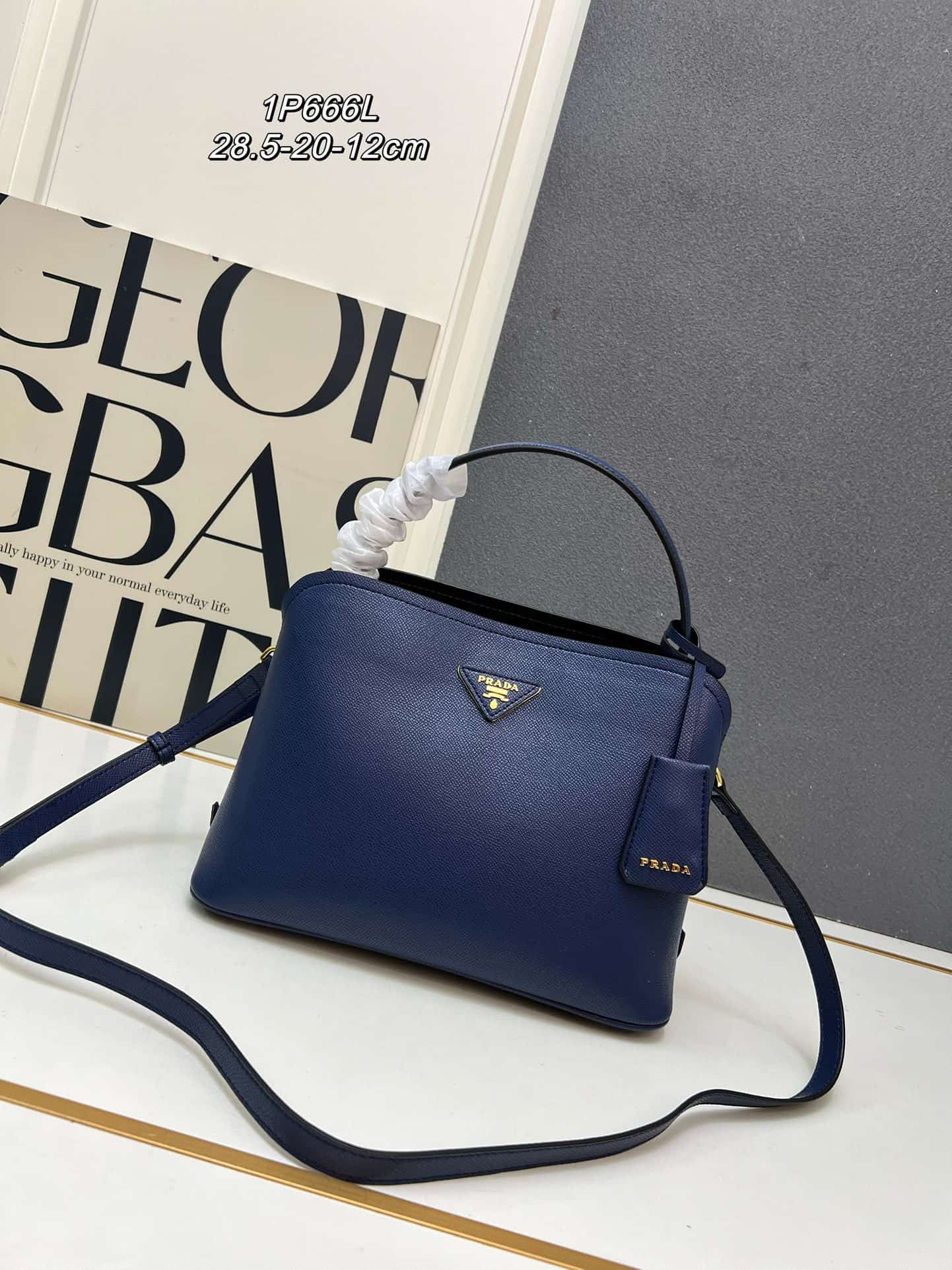 Prada Saffiano Leather Matinée Handbag Blue