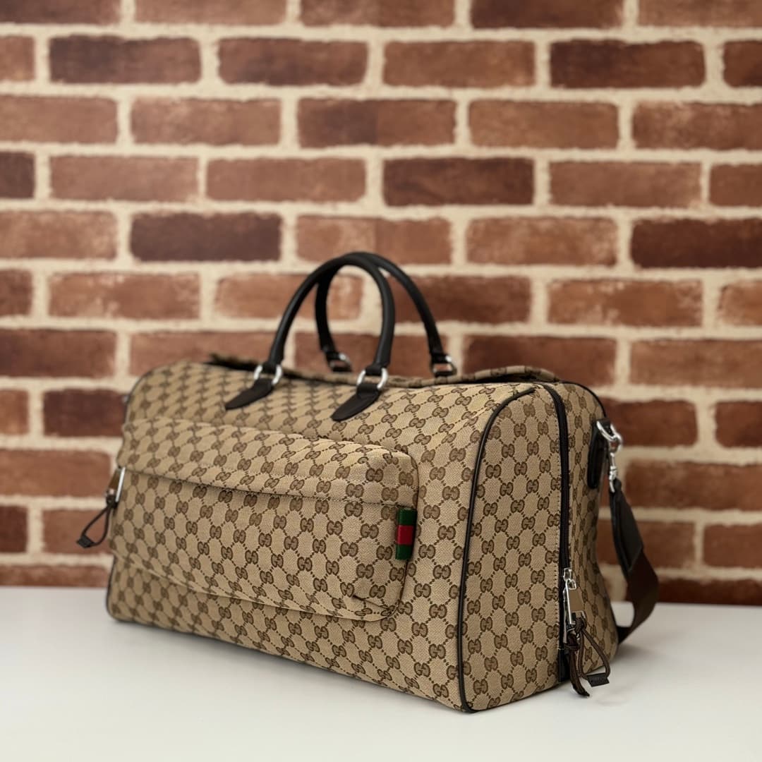 Gucci GG canvas medium duffle bag in beige and dark brown 802095 High