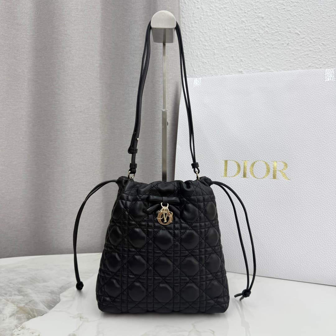 Adiorable Mini Bucket Bag Black Cannage Lambskin High