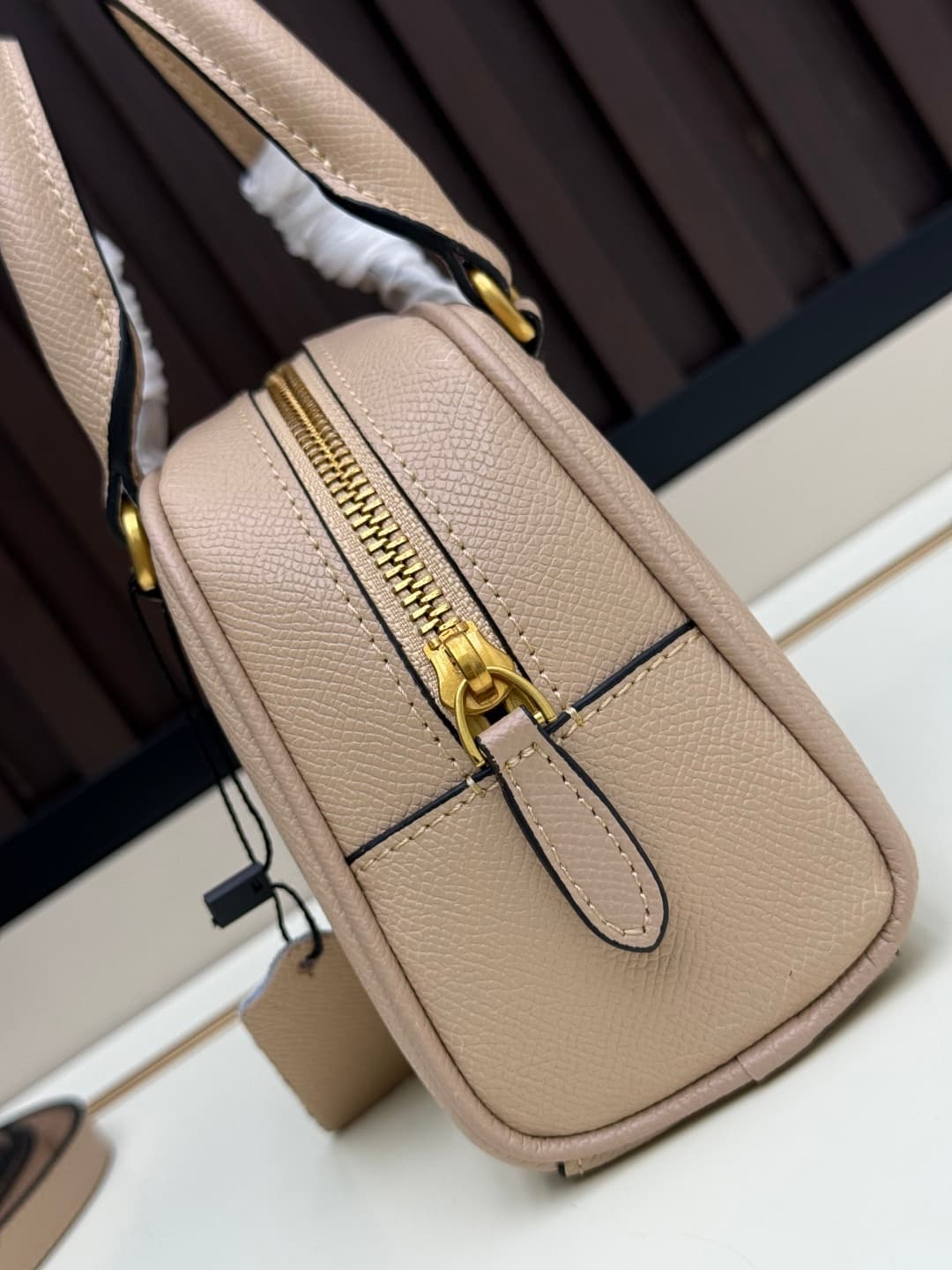 Valentino VLogo Signature Mini Bowling Bag in Grainy Calfskin Beige High