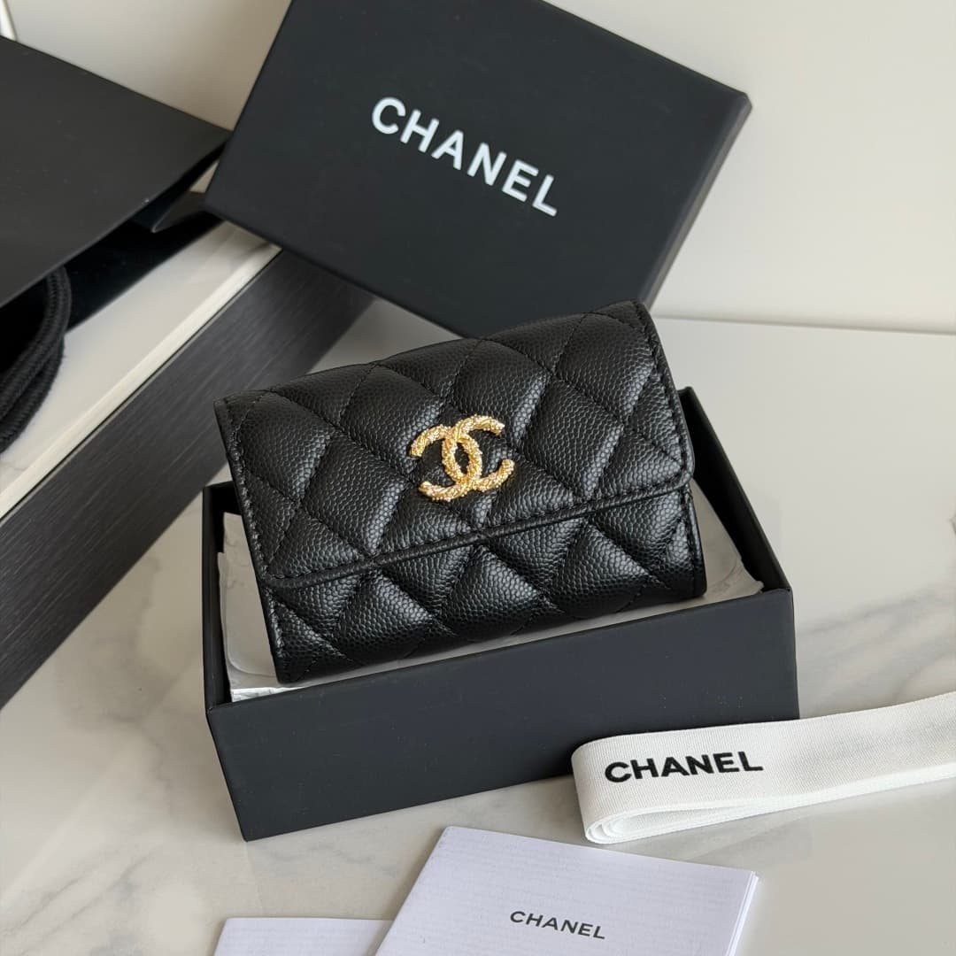 Chanel Card Holder Shiny Grained Calfskin Strass & Gold-Tone Metal AP5079 High