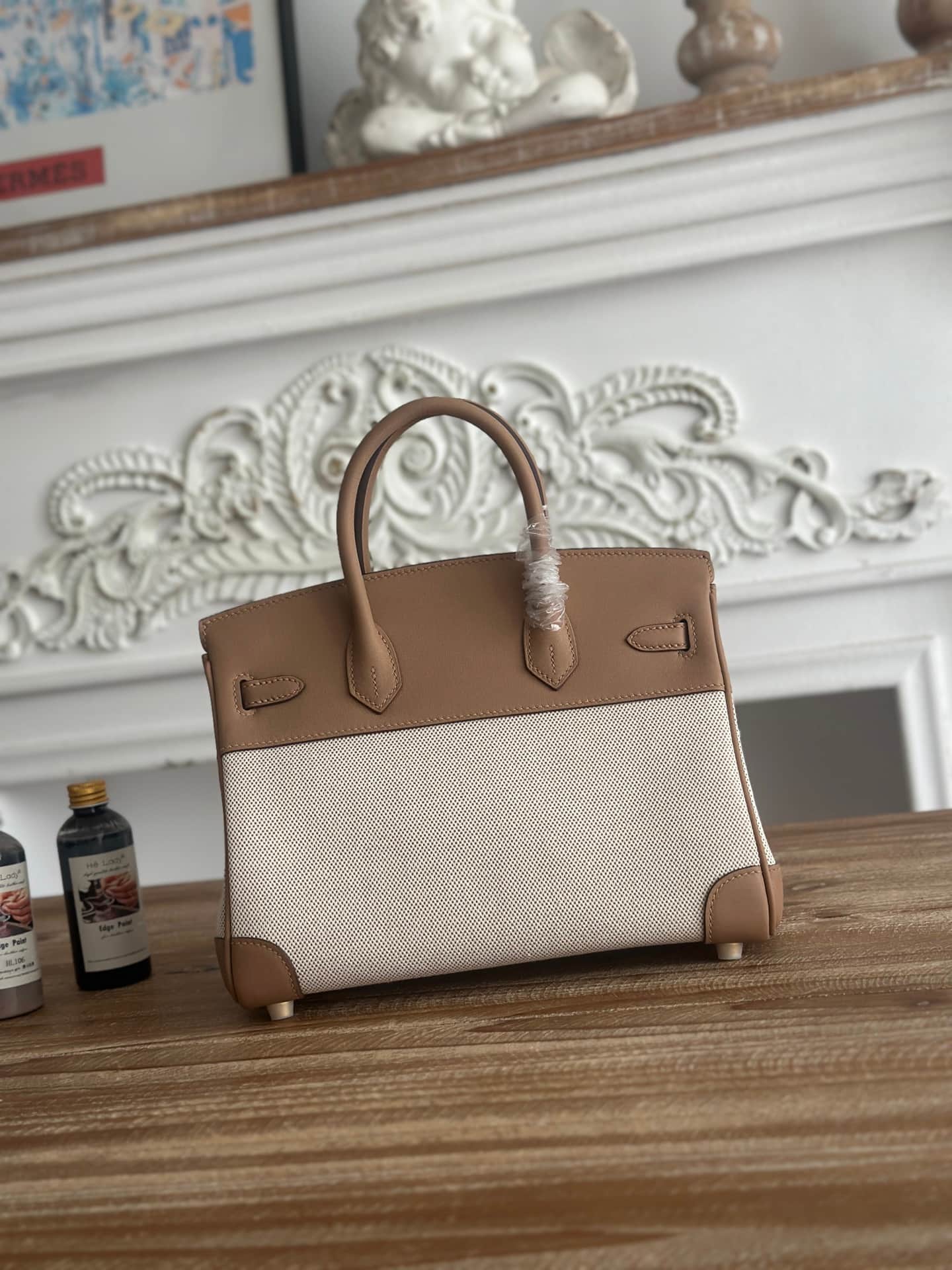 Hermes Birkin 25/30 Bag Canvas & Swift Leather WAX High