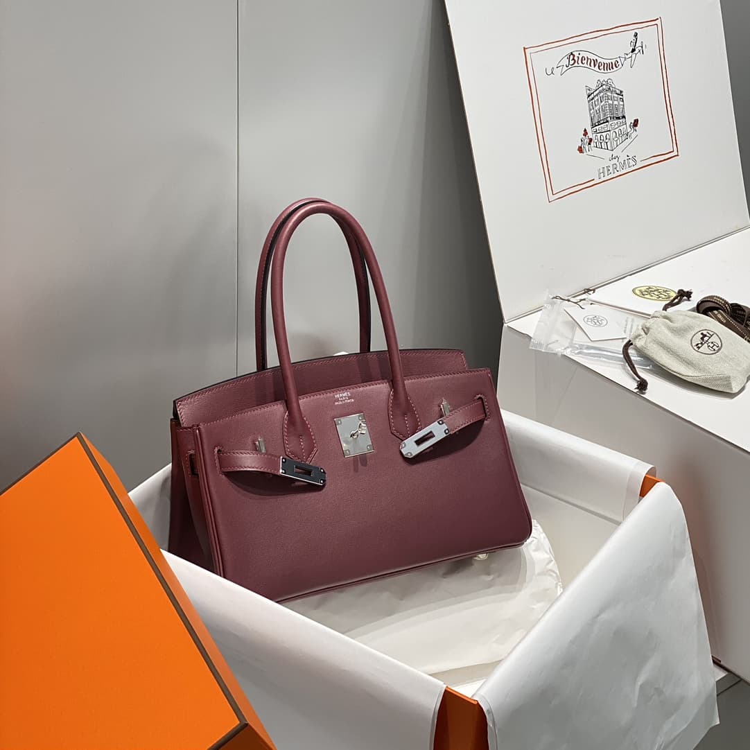 Hermes Shoulder Birkin 29 Swift leather Bordeaux & Silver Metal WAX High