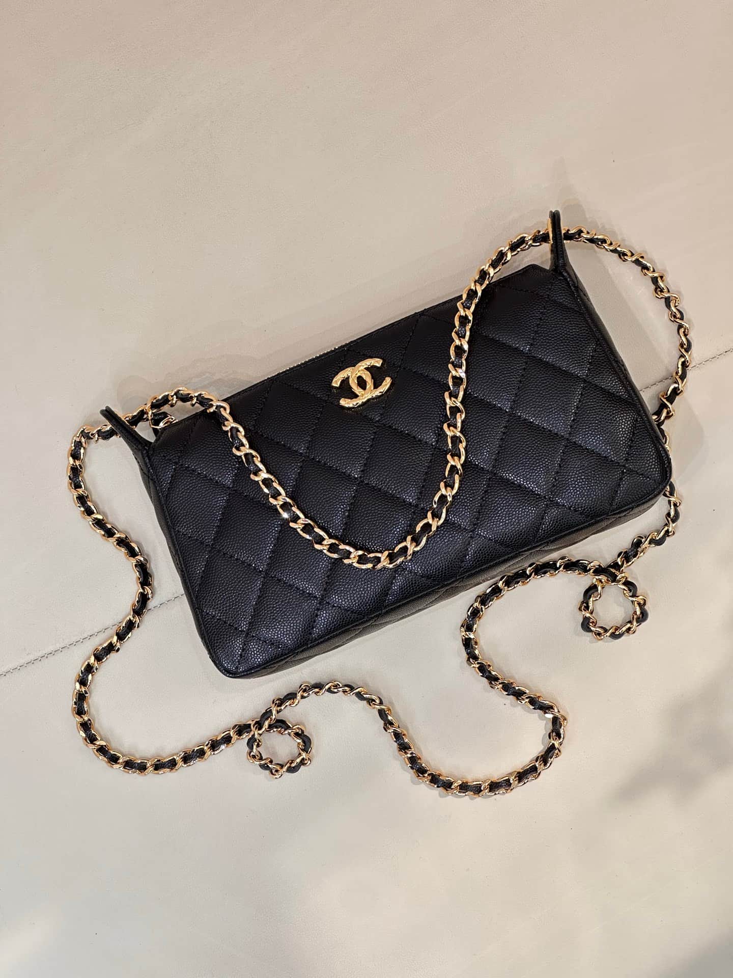 Chanel Hobo Bag Grained Calfskin & Gold-tone Metal Black AP5023 TOP