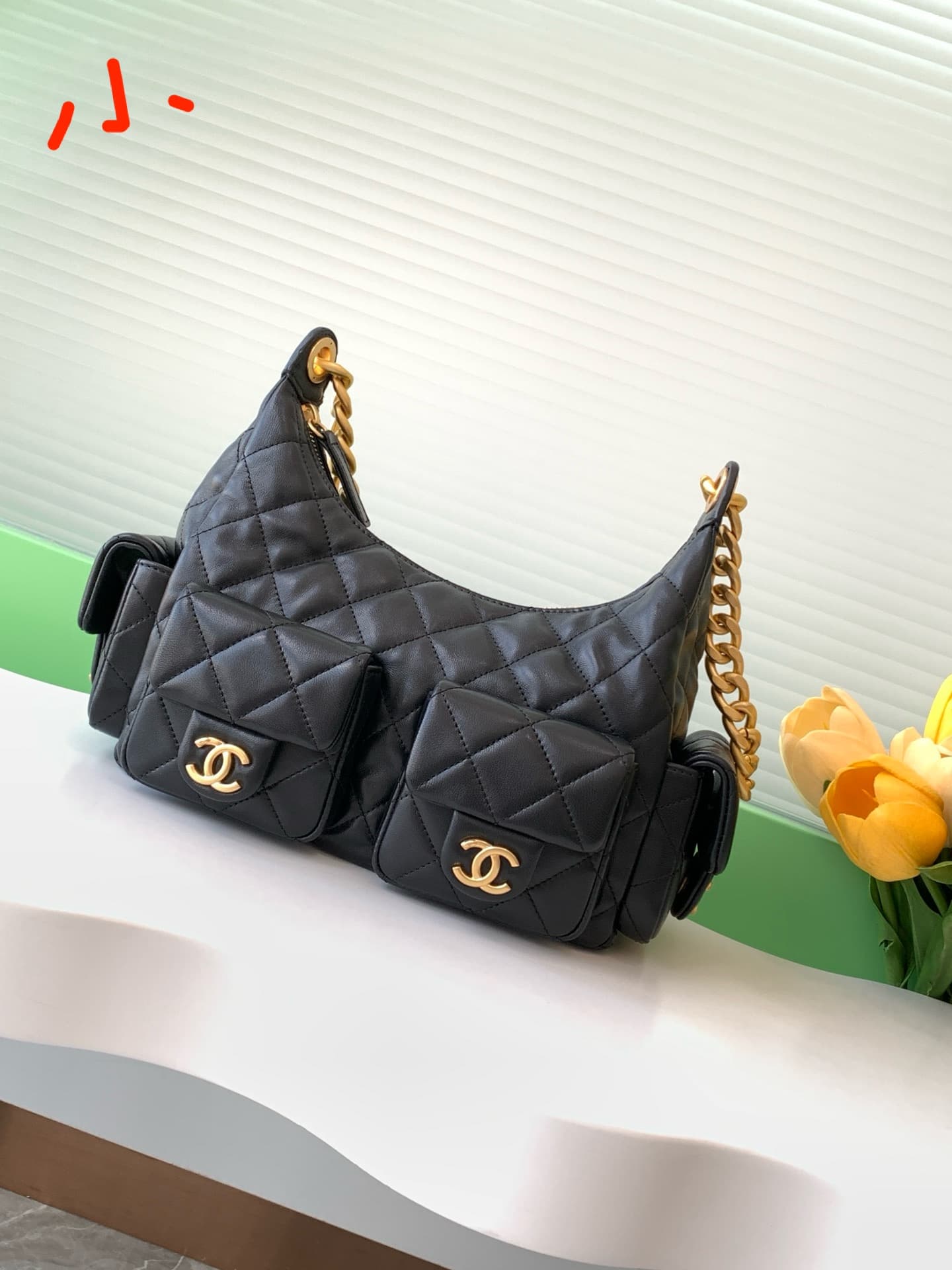 Chanel Trendy Pockets Hobo Bag Lambskin & Gold Metal Black AS5339 A