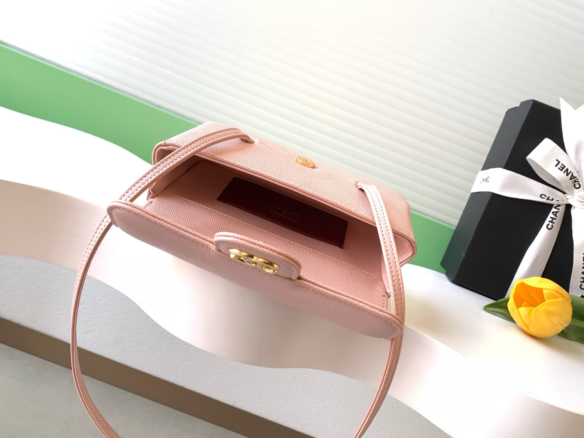 Chanel Clutch with Leather Strap Grained Shiny Calfskin & Gold-Tone Metal Pink AP5068 A