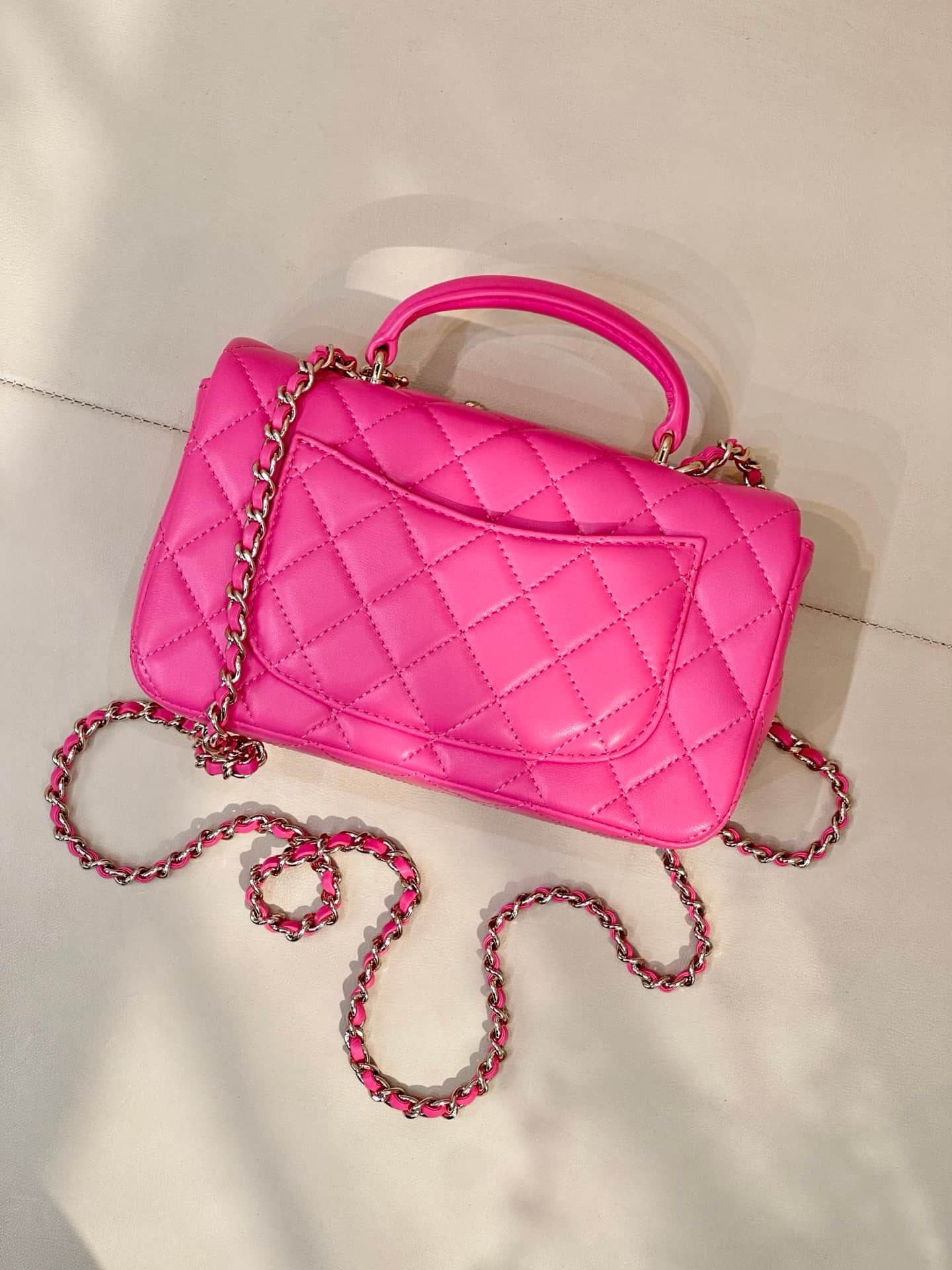 Chanel Mini Classic Handbag Lambskin Strass & Gold-Tone Metal AS2431 rose red TOP