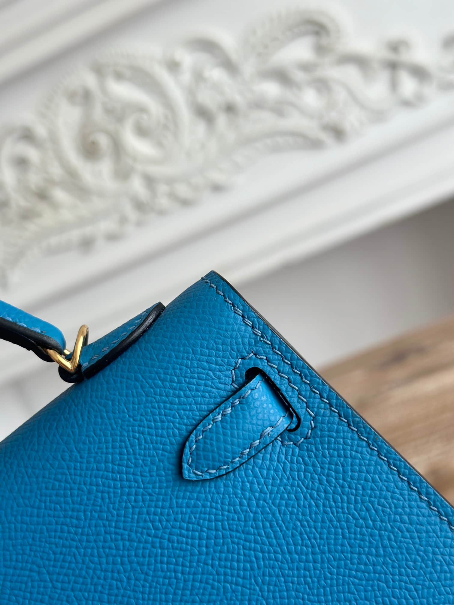 Hermes Kelly Mini II Bag Epsom Leather WAX Bleu Zanzibar High