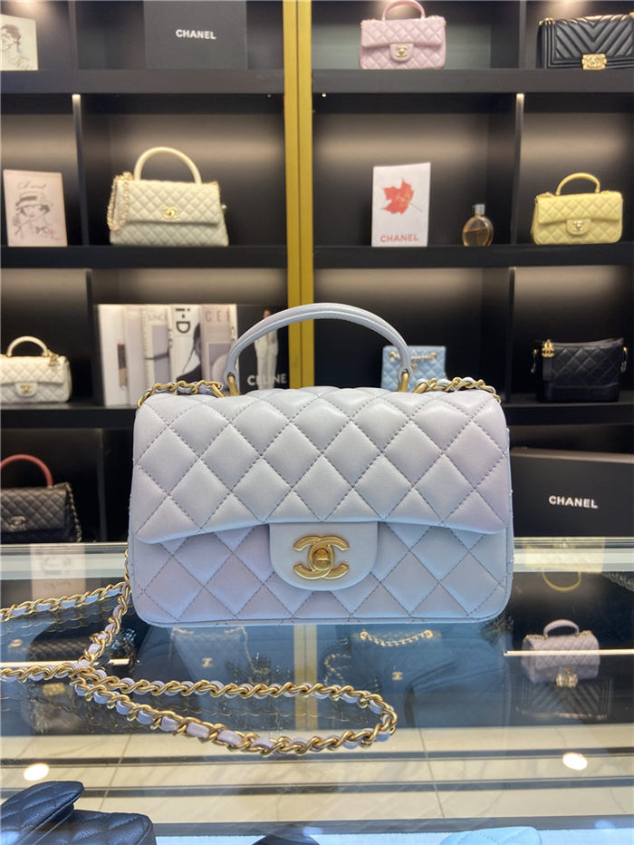 MINI FLAP BAG WITH TOP HANDLE AS2431 Lambskin & Gold-Tone Metal High
