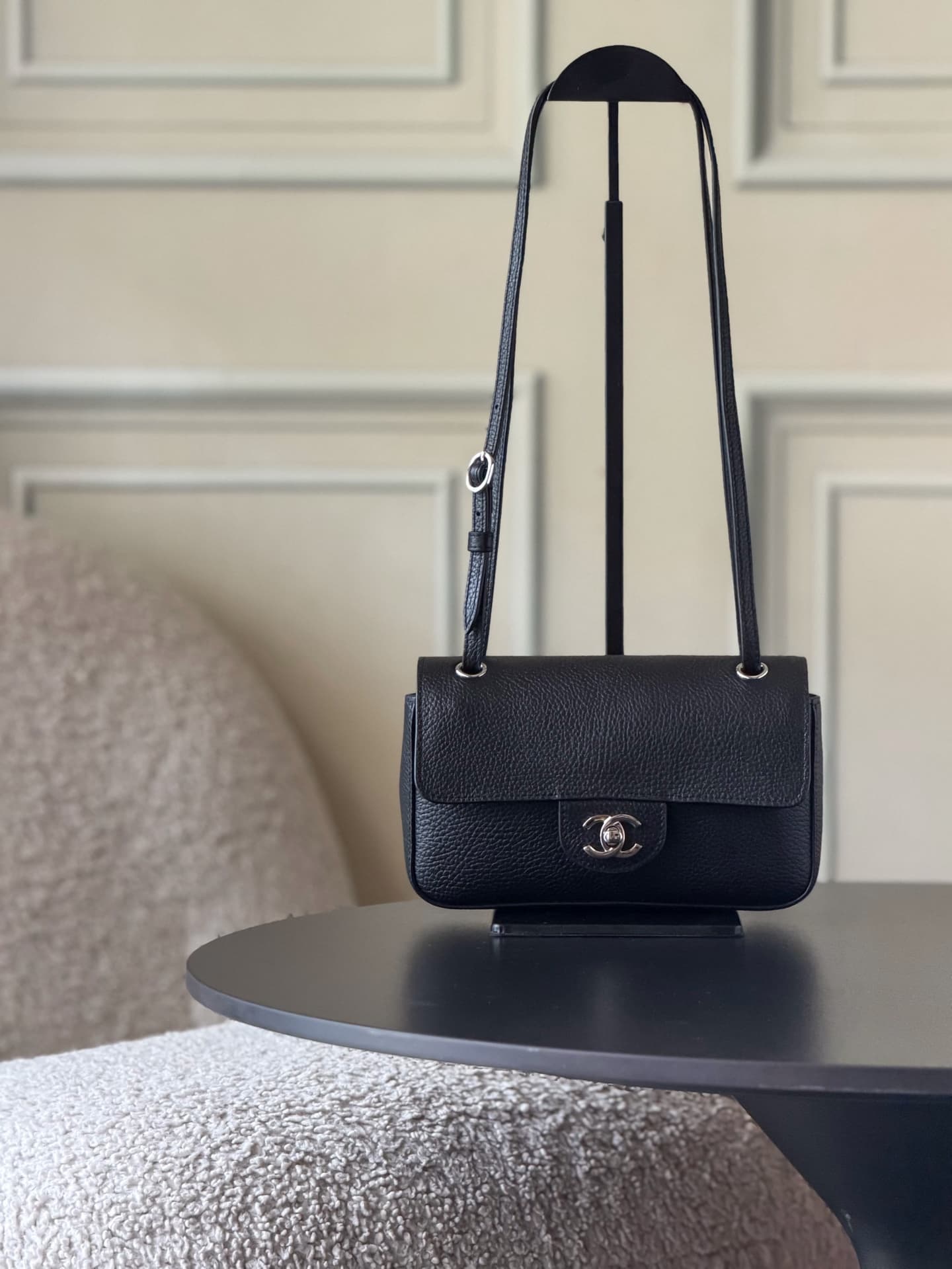 CHANEL Mini flap bag Grained Calfskin&Silver-tone metal Black AS6573 A