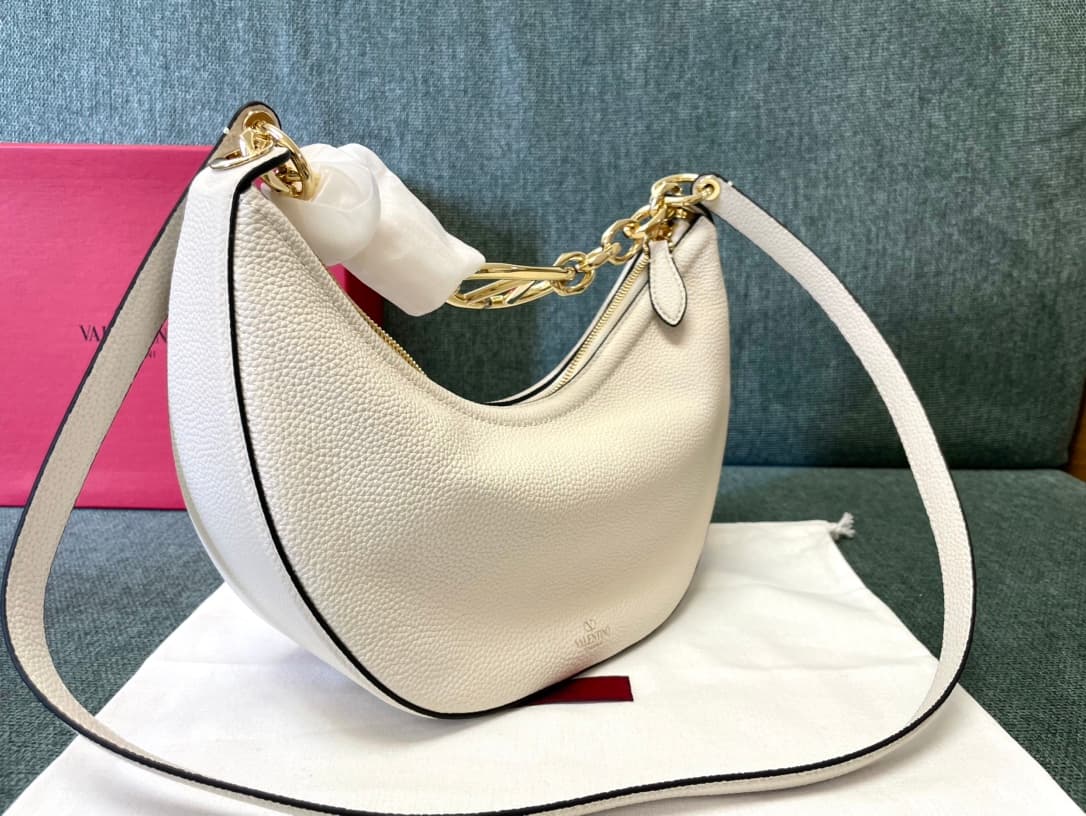 Valentino Garavani VLogo Moon small hobo bag in White grained calfskin High