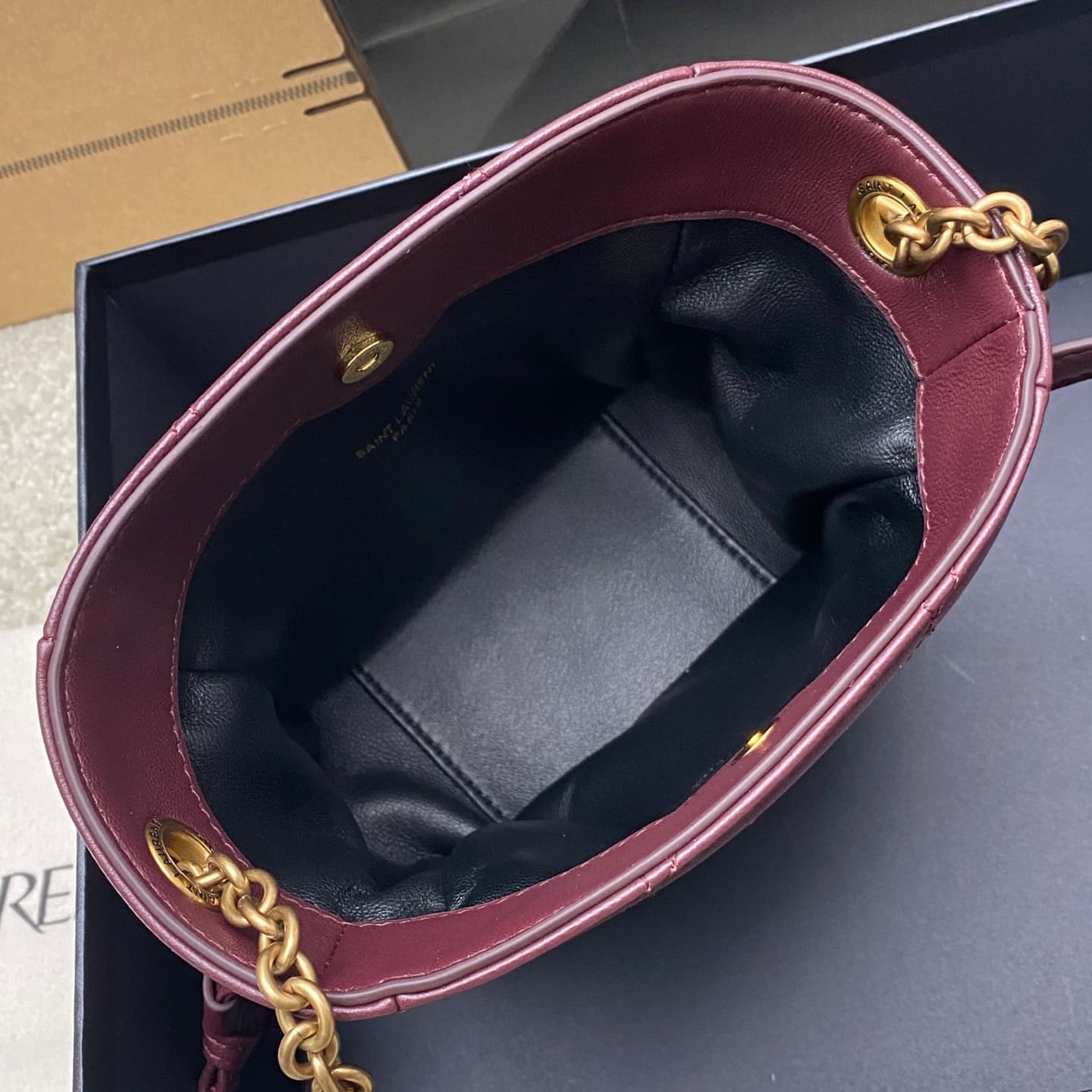 Saint Laurent Jamie Mini Leather Bucket Bag Burgundy Lambskin 859174 High