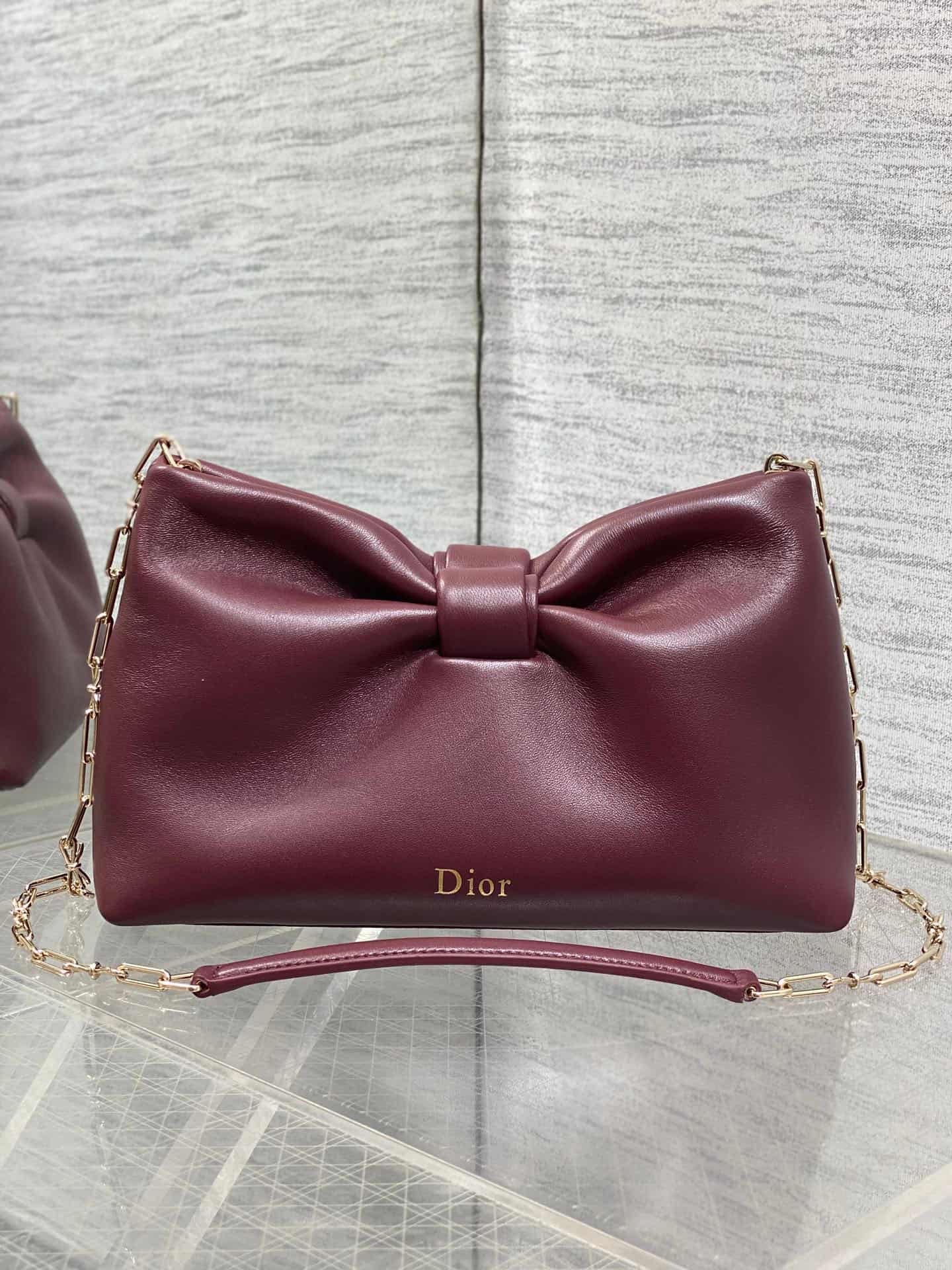 Small Dior Bow Bag Hermitage Red Leather High