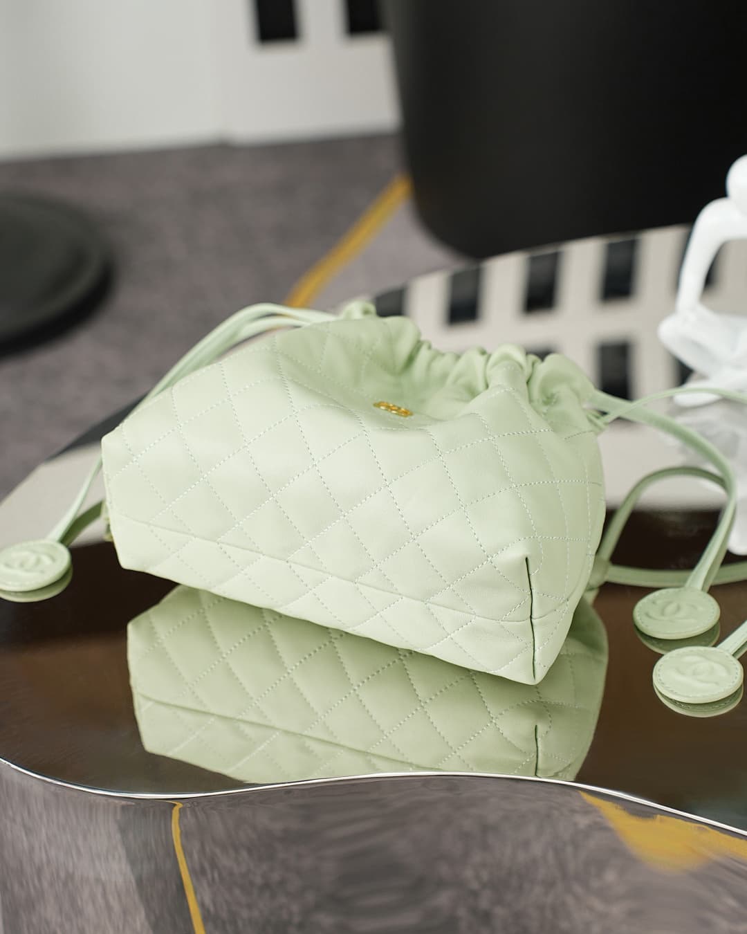 Chanel Clutch with Leather Strap Lambskin & Gold-tone Metal AP5228 Light Green  A