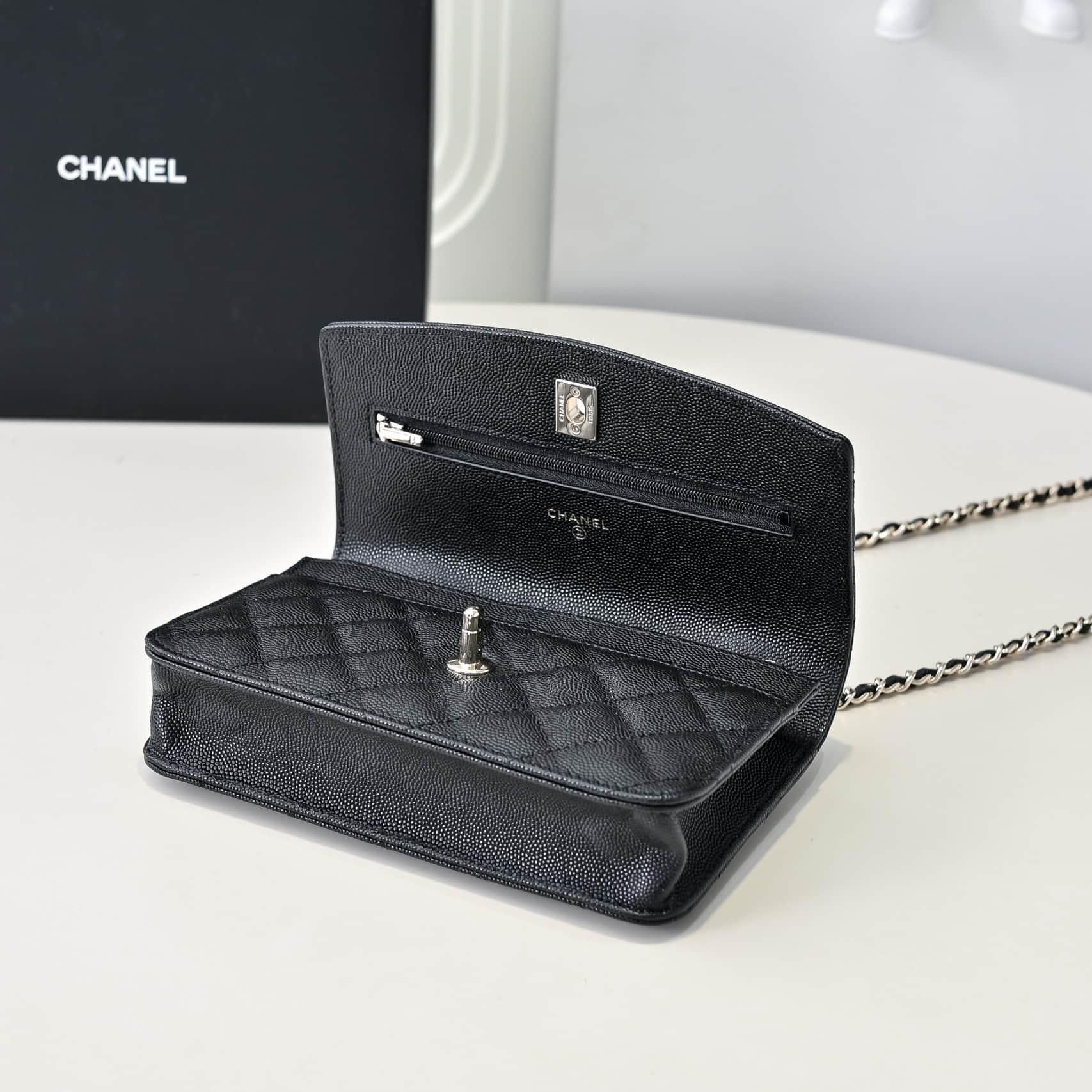 Chanel Wallet on Chain Grained Calfskin & Gold-Tone Metal Black AP4401 A