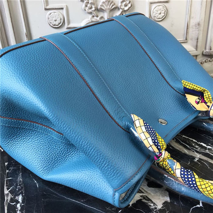 Hermes Garden Party 30/36 Bag Calfskin In Denim Blue High