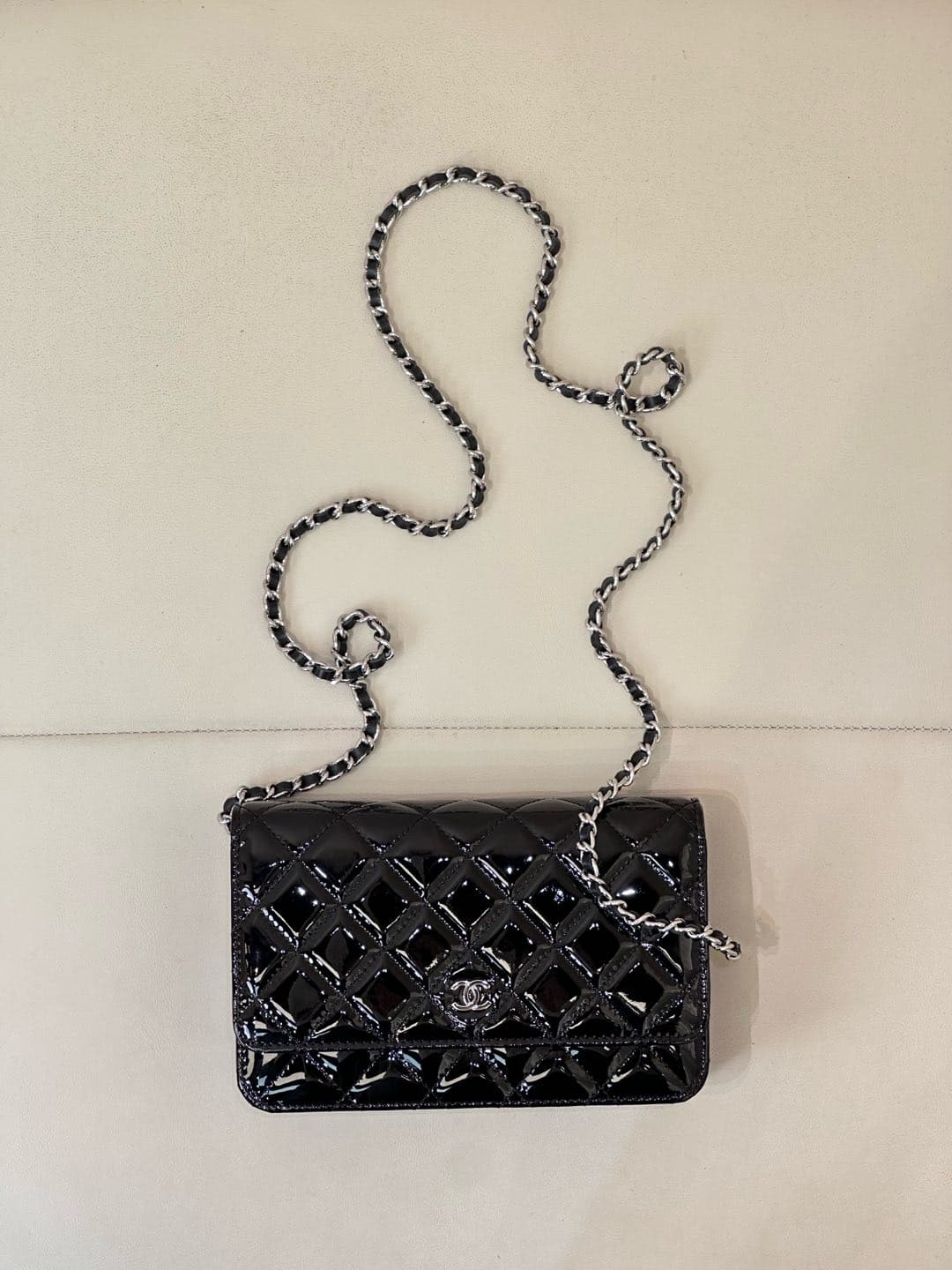 Chanel Wallet on Chain Patent Calfskin& Silver-tone Metal AP0250 Black TOP
