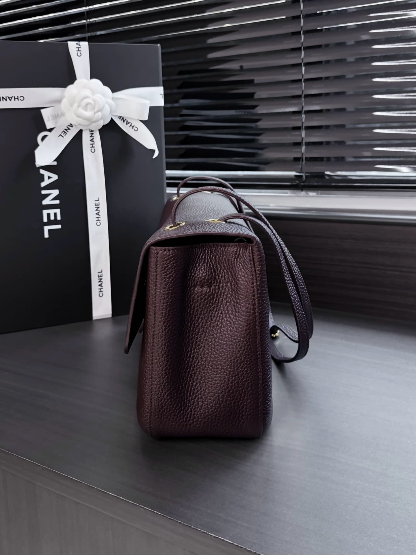 Chanel Maxi Flapbag Grained Calfskin & Gold-Tone Metal Dark Brown AS6231 A