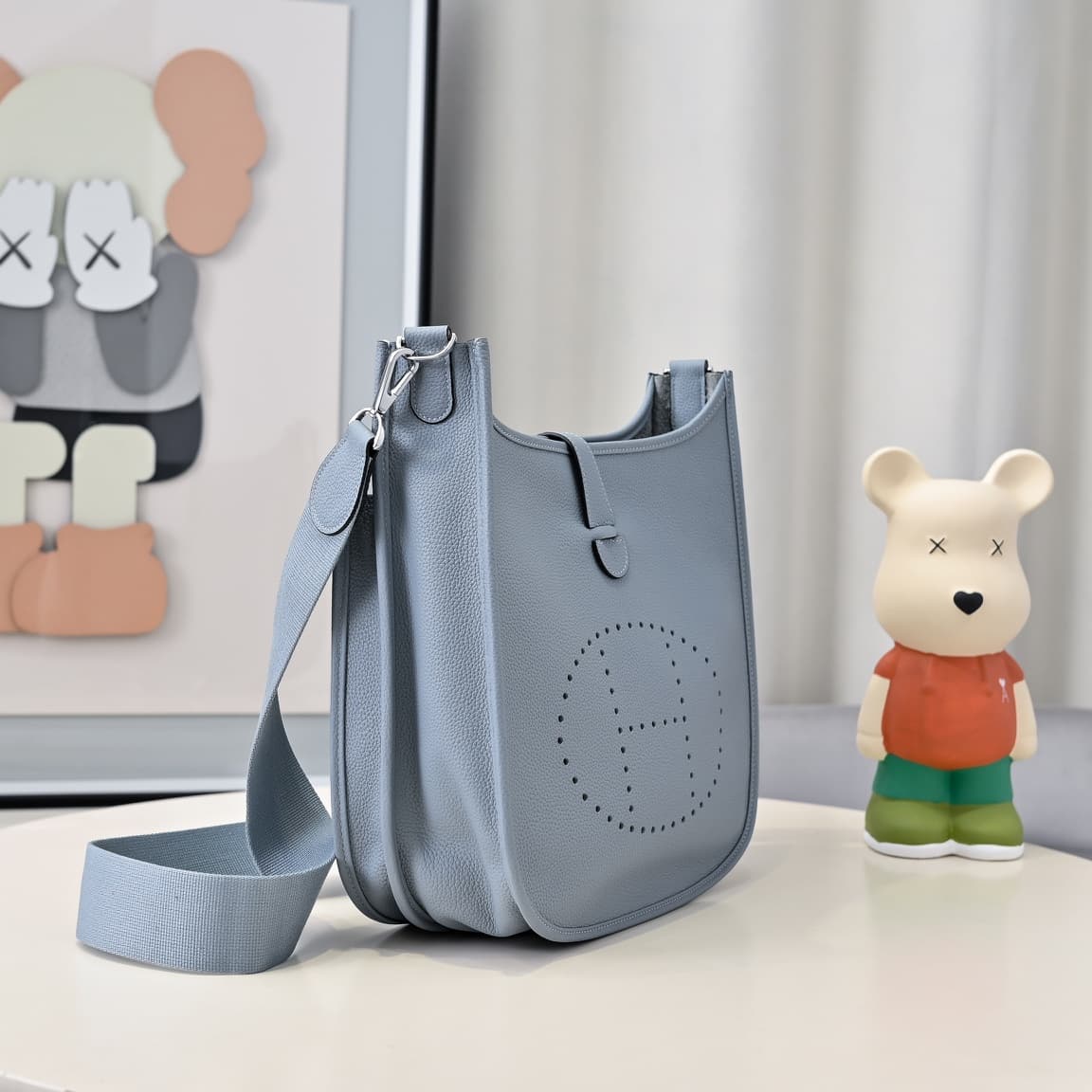 Hermes Evelyne III PM Bag Clemence Leather In Light Blue High