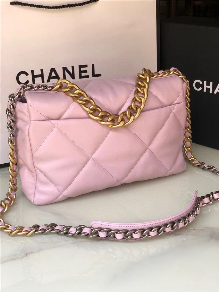 Large Chanel 19 Flap Bag Lambskin Pink High