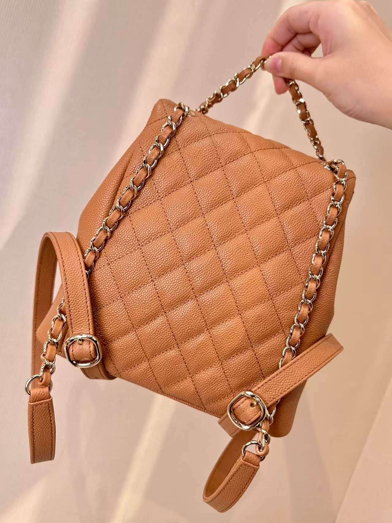 Chanel BACKPACK AS3860 Grained Shiny Calfskin & Gold-Tone Metal Caramel TOP