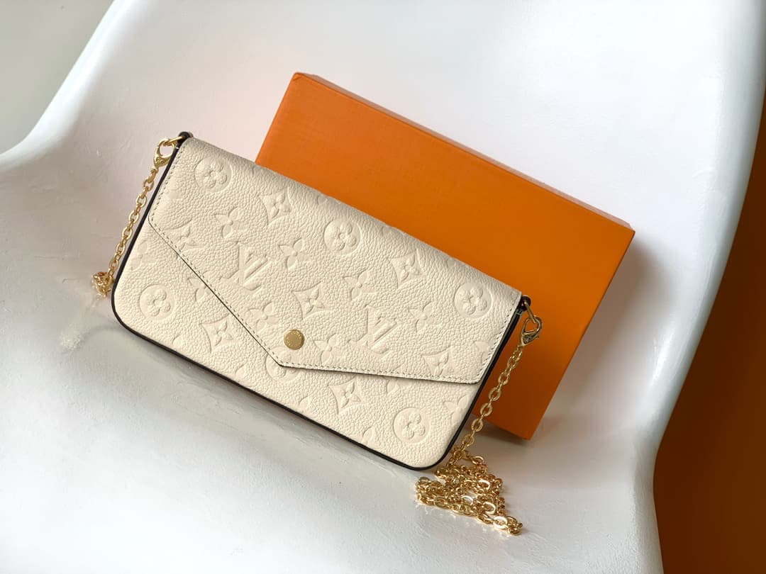 Louis Vuitton Pochette Félicie Cream Monogram Empreinte Leather M82363 High