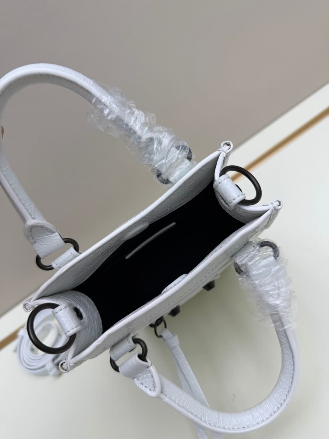 Balenciaga Le City Leather Tote Phone Holder White High