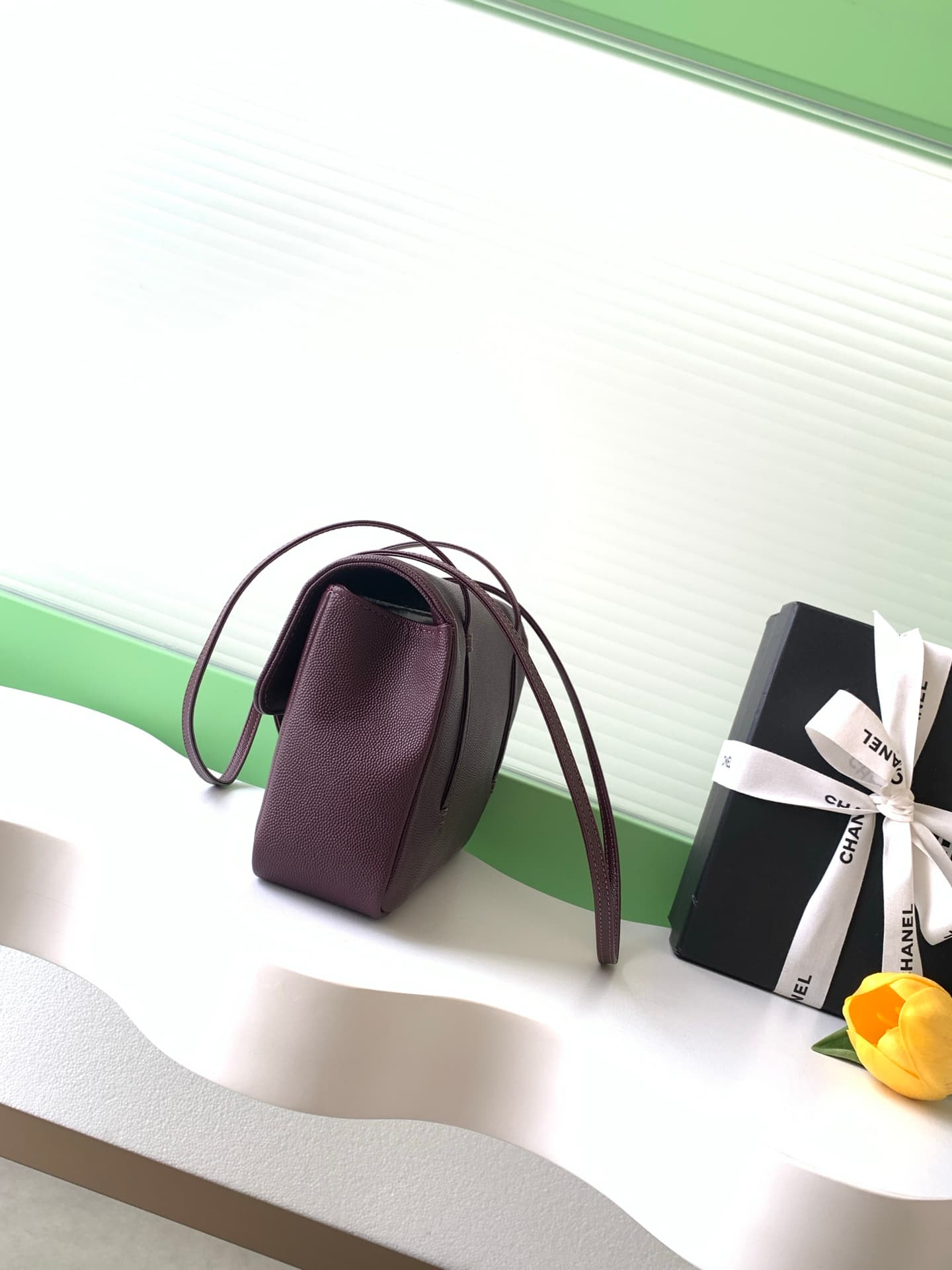 Chanel Small Flap Bag Grained Shiny Calfskin & Gold-Tone Metal AS6130 Claret High