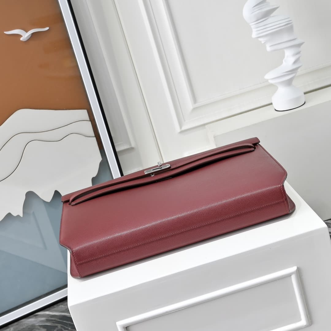 Hermes Kelly depeches Epsom 36 briefcase In Burgundy Silver Metal CalfskIn WAX High