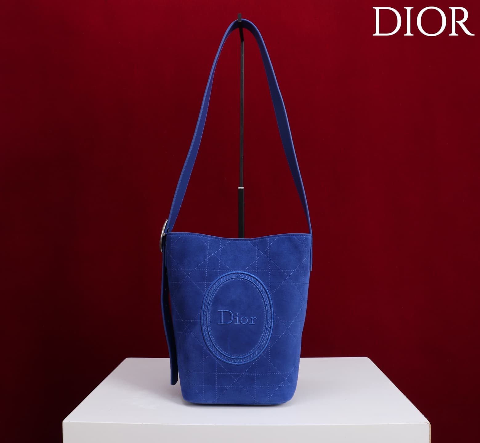 Dior Macrocannage Blue Suede Leather Small Bucket Bag High