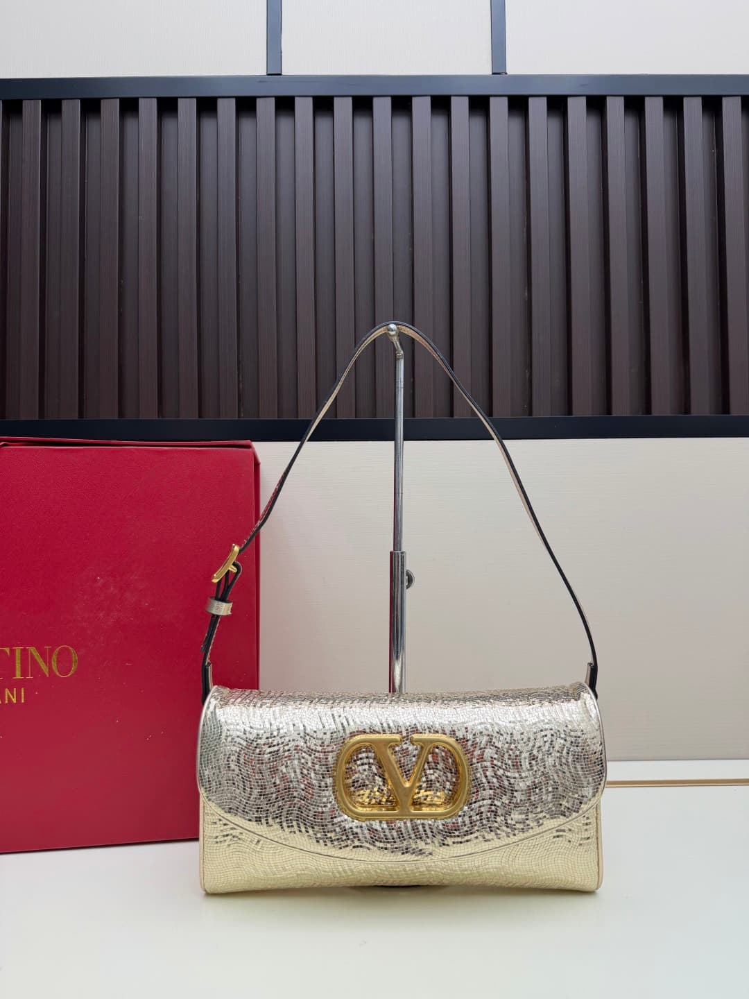 Valentino Garavani Devain Small Nappa Sequins Shoulder Bag Gold High