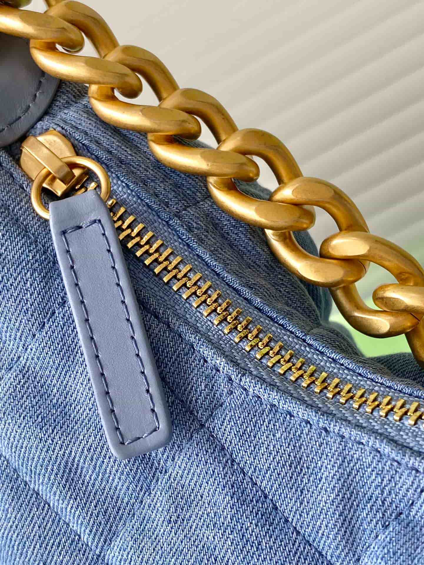 Chanel Trendy Pockets Hobo Bag Denim & Gold Metal Blue AS5302 A
