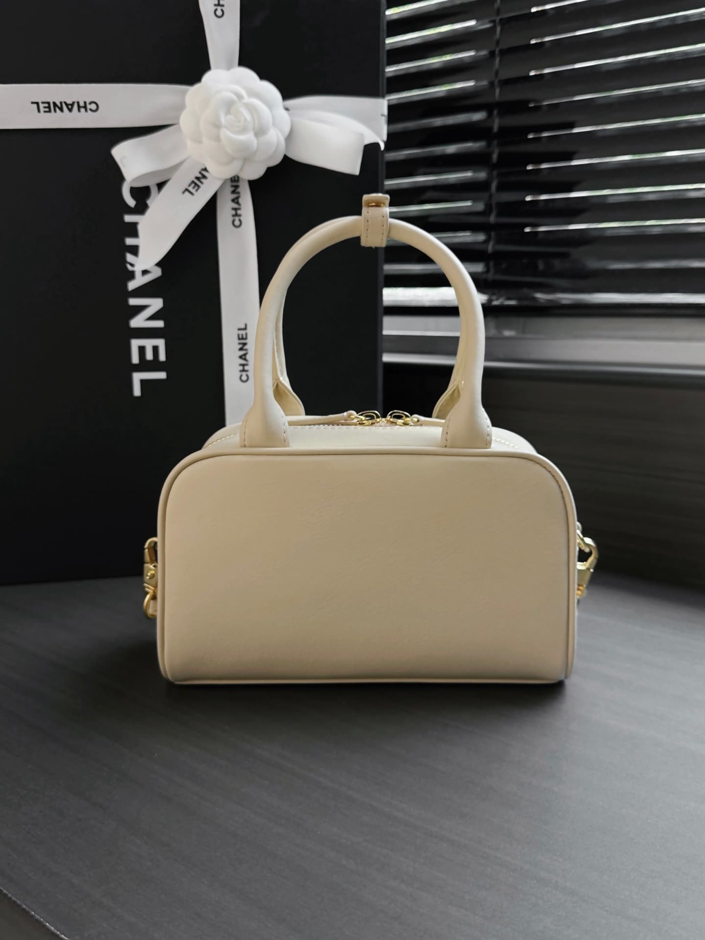 Chanel Mini Bowling Bag Calfskin & Gold-Tone Metal Beige AP5528 A
