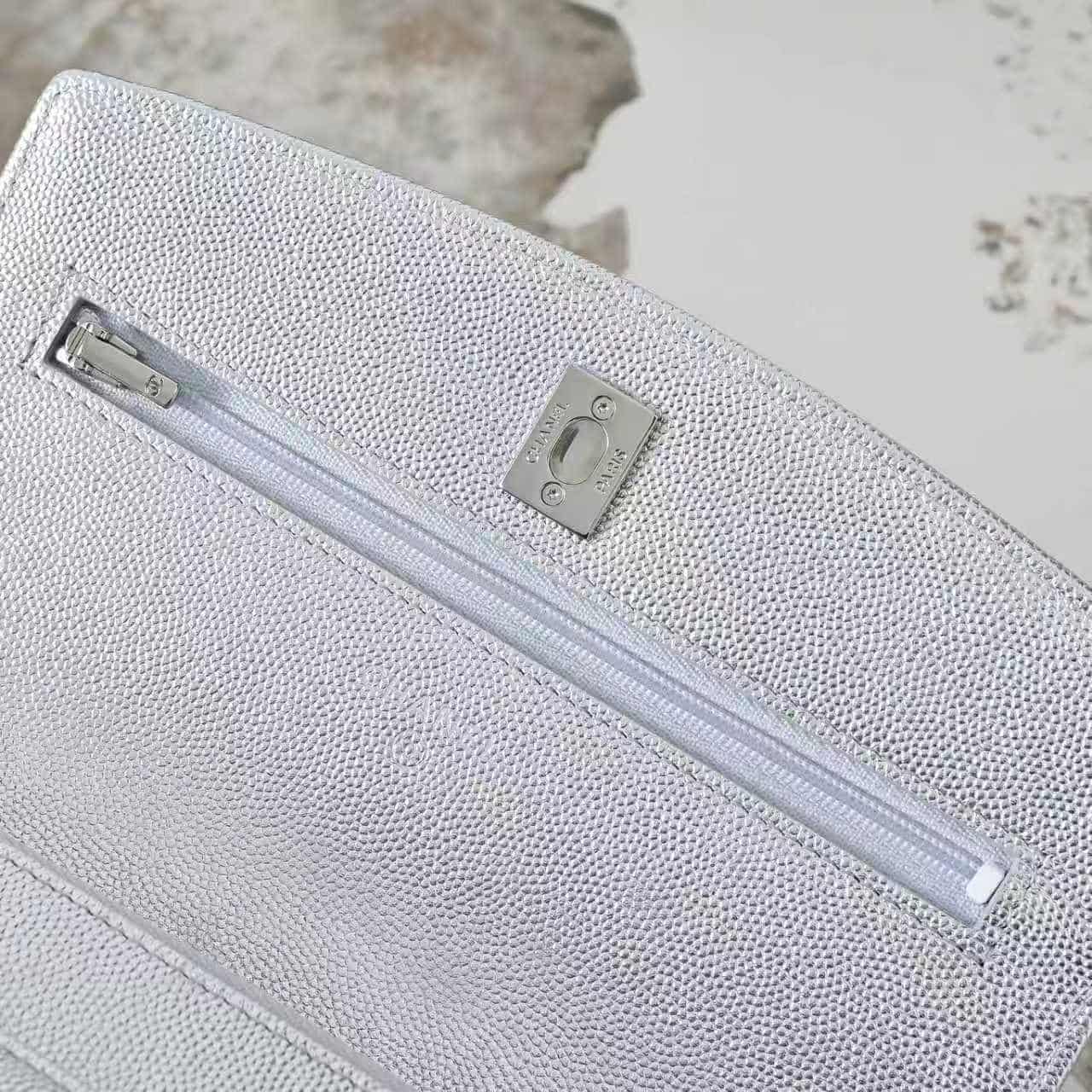 Chanel Wallet on Chain Grained Calfskin & Gold-Tone Metal Silver AP4401 A
