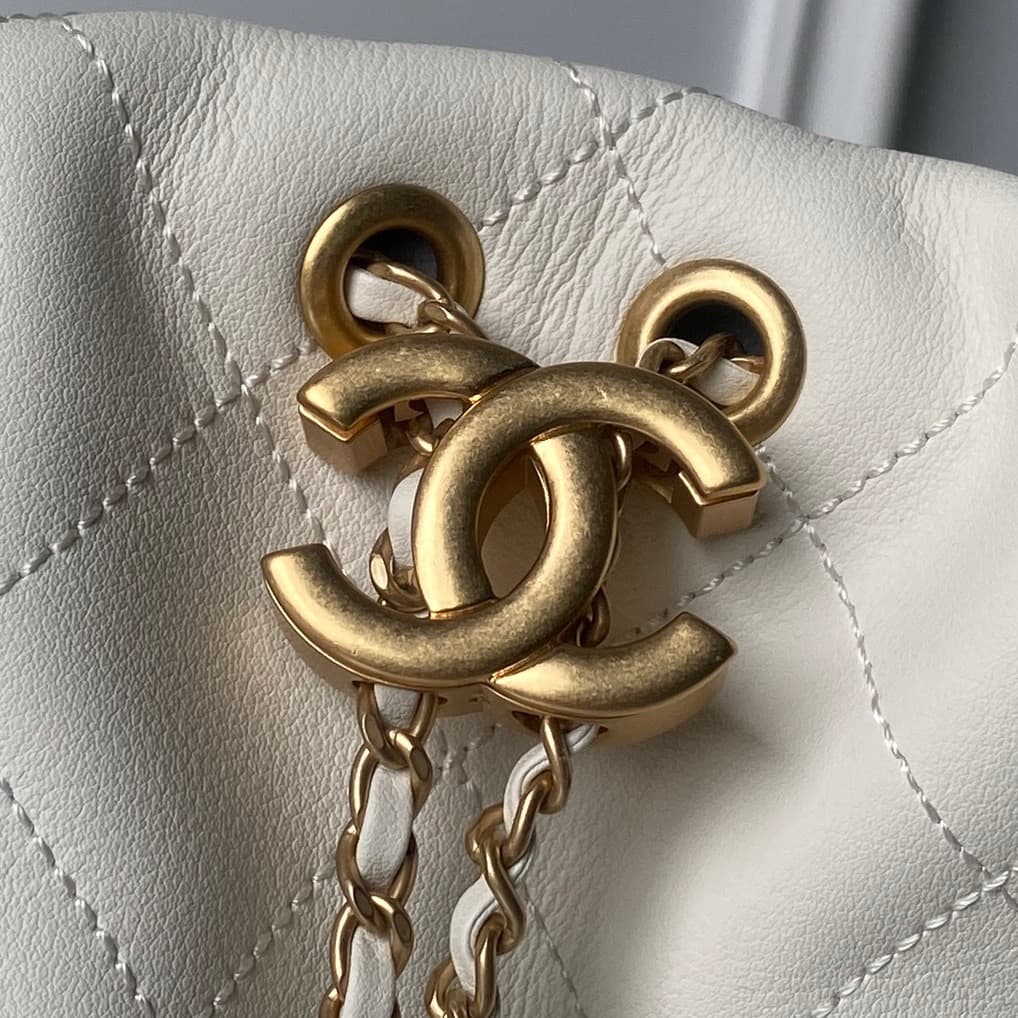 Chanel Hobo Handbag Calfskin & Gold-Tone Metal AS5967 White A
