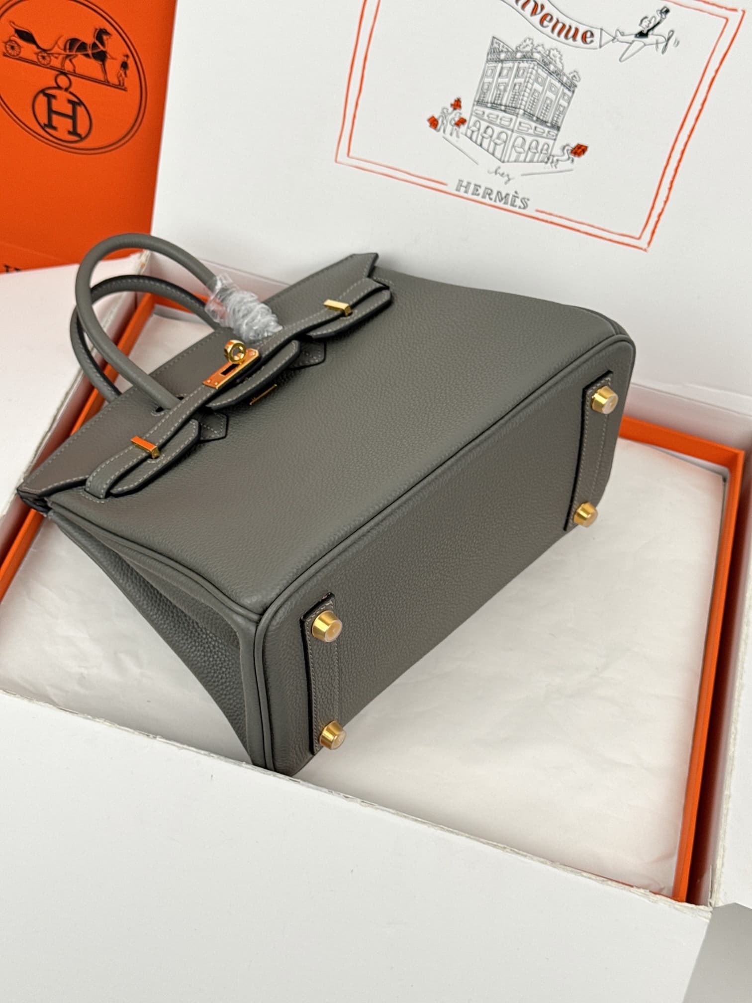 Hermes Birkin 25/30 Bag Togo Calfskin Leather Gris Meyer High