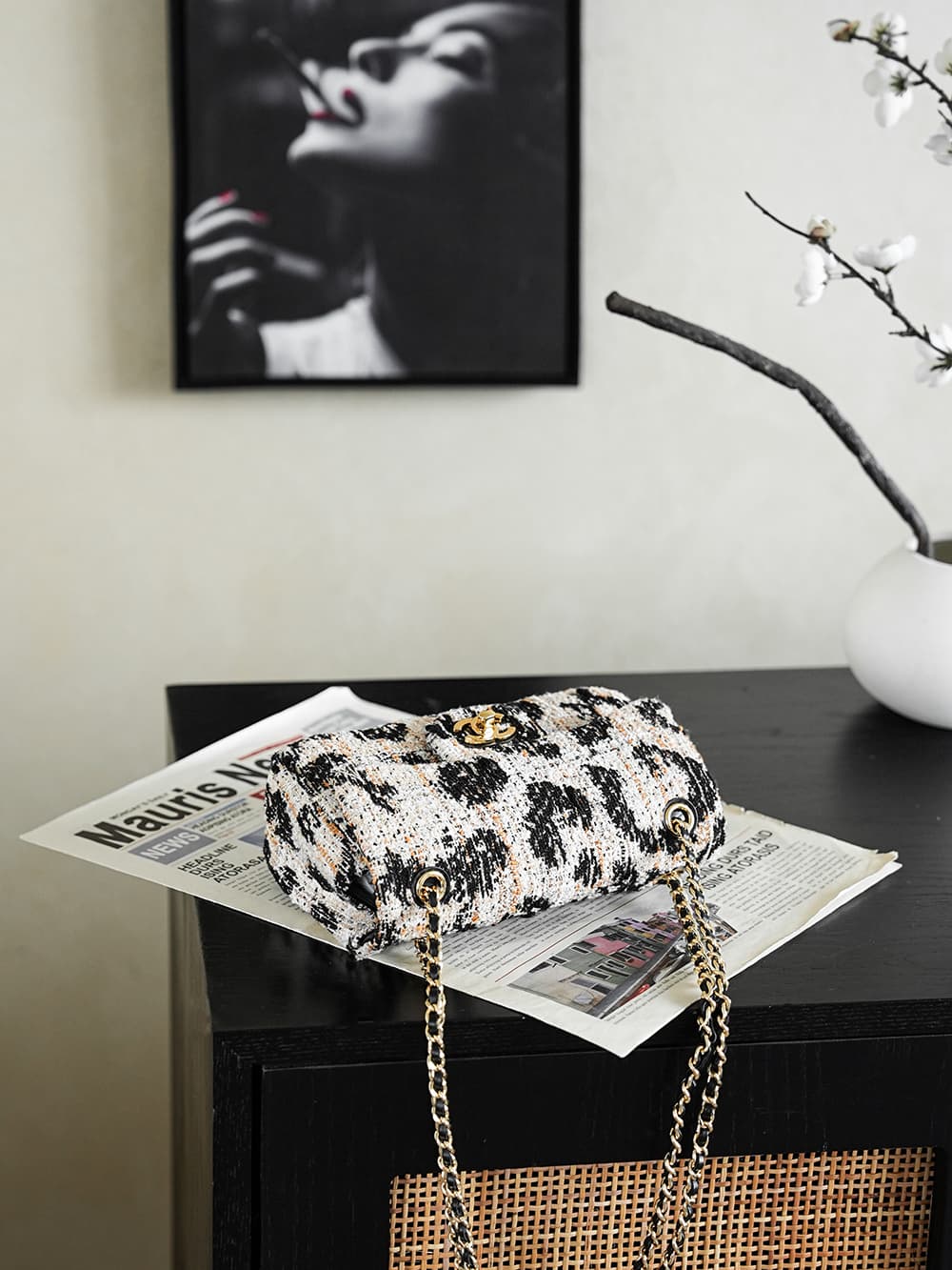 Chanel Maxi Flap bag Leopard Print Tweed & Gold-Tone Metal AS6627 A