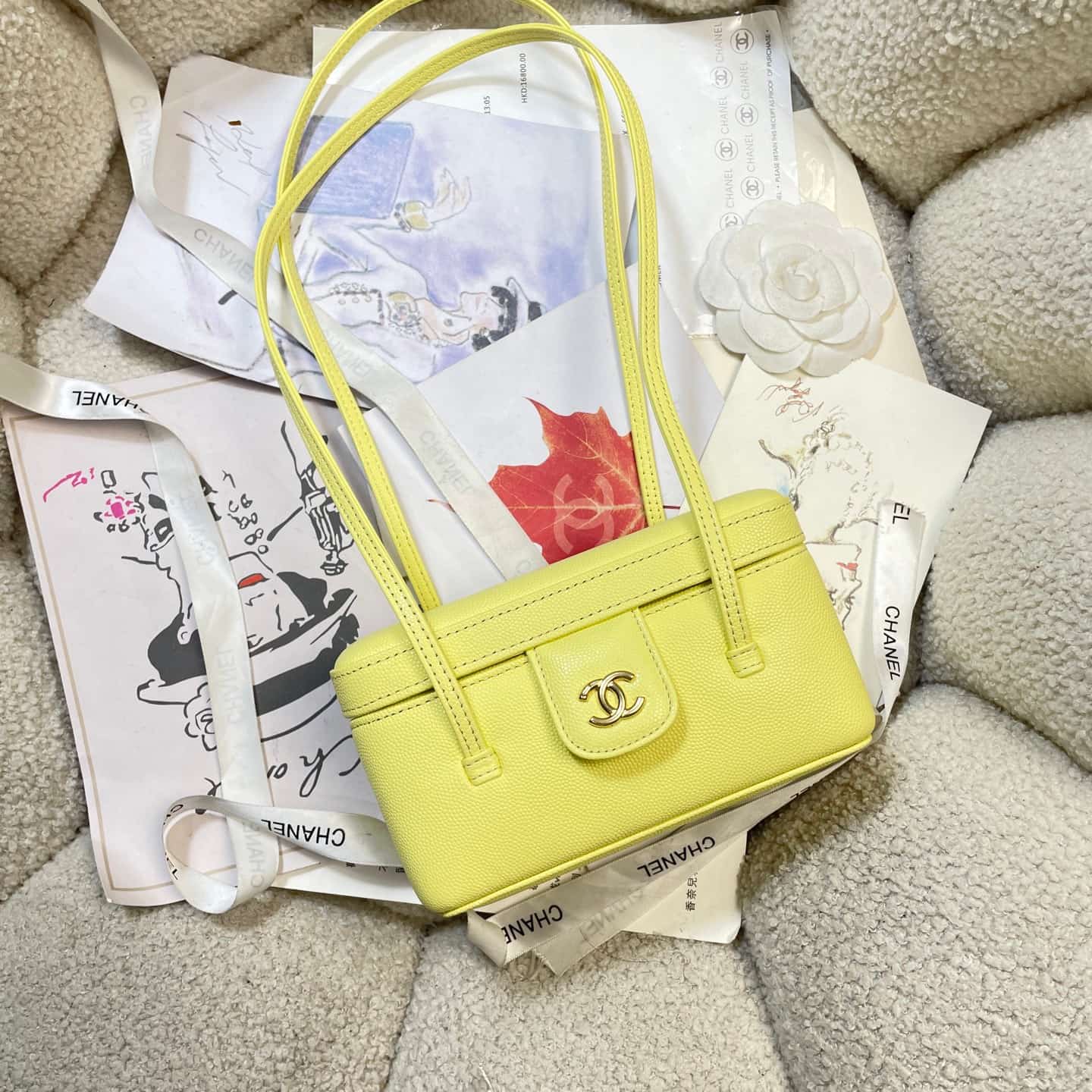 Chanel Long Vanity with Leather Strap Grained Shiny Calfskin & Gold-Tone Metal Yellow AP5067 A