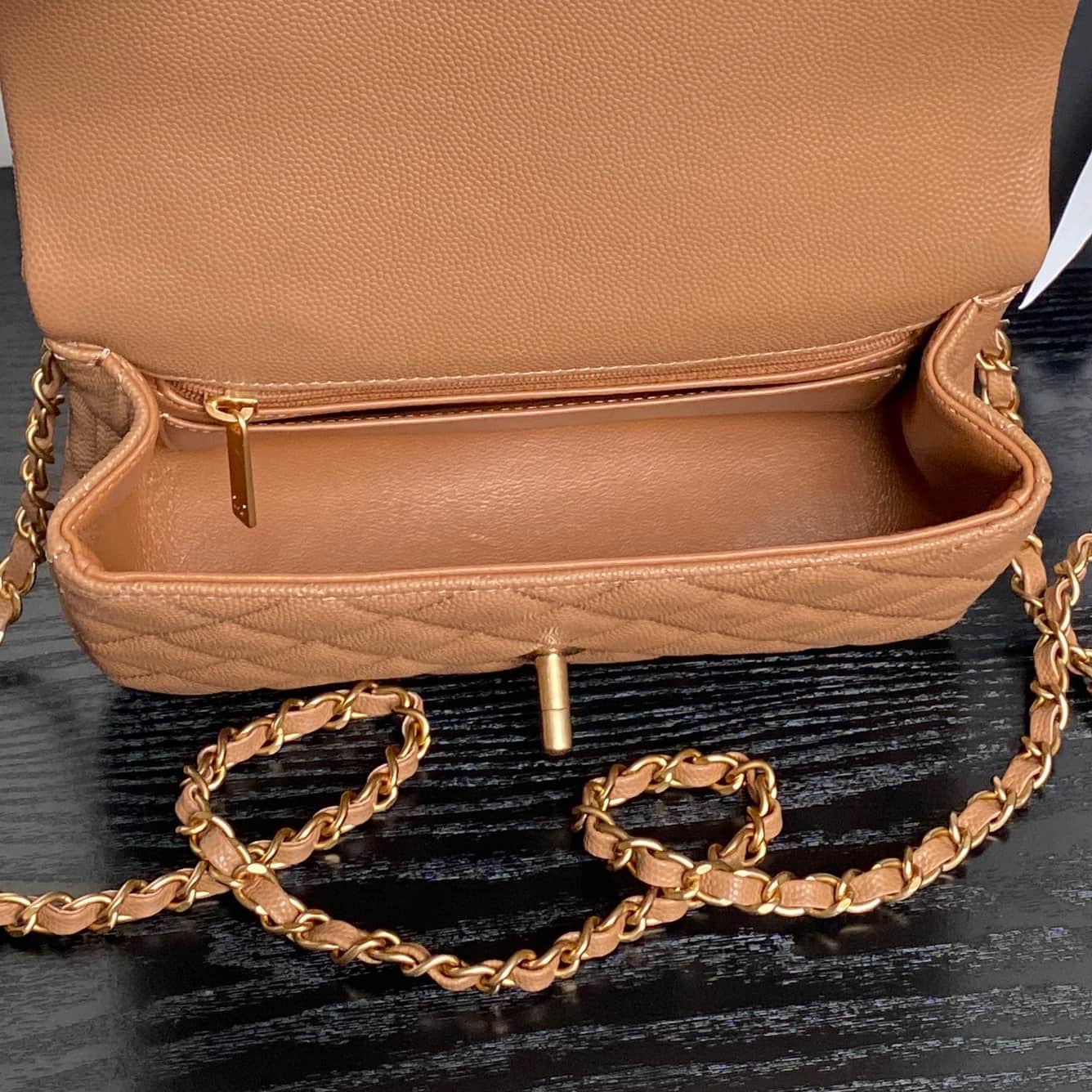 Chanel Mini Flap Bag with Top Handle Grained Shiny Calfskin & Gold-Tone Metal Caramel AS5701 A
