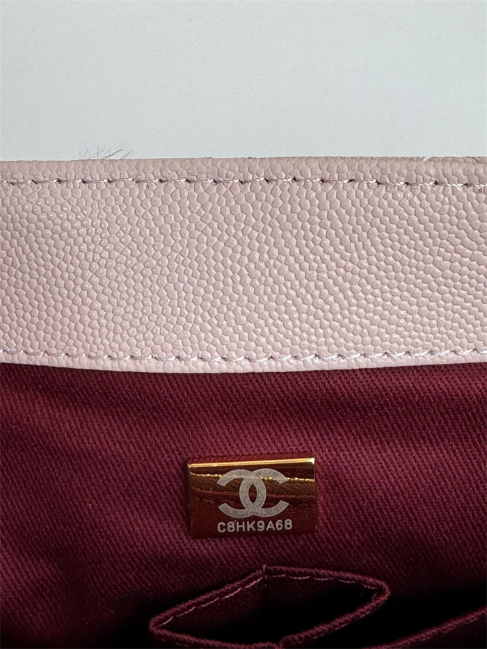 Medium FLAP BAG WITH TOP HANDLE Grained Calfskin Pink Gold Metal High