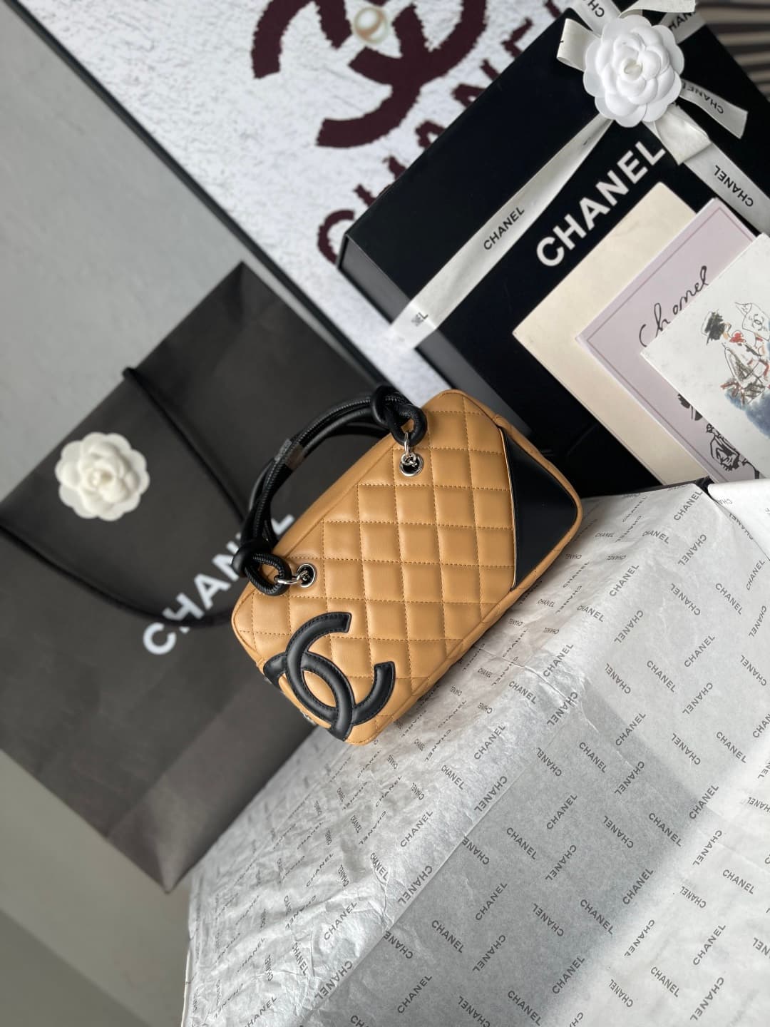 Chanel Cambon Ligne Bowler bag Calfskin & Silver-Tone Metal AS25172 Beige High