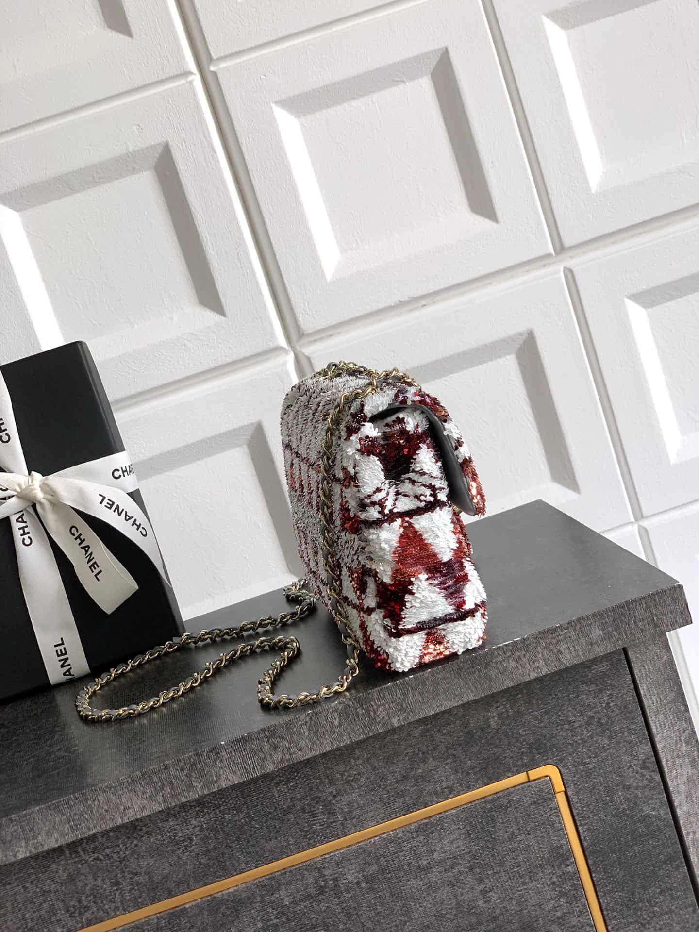 Chanel Classic Mini Flap Bag Sequins Embroidery & Gold-Tone Metal Multicolor 6171 A