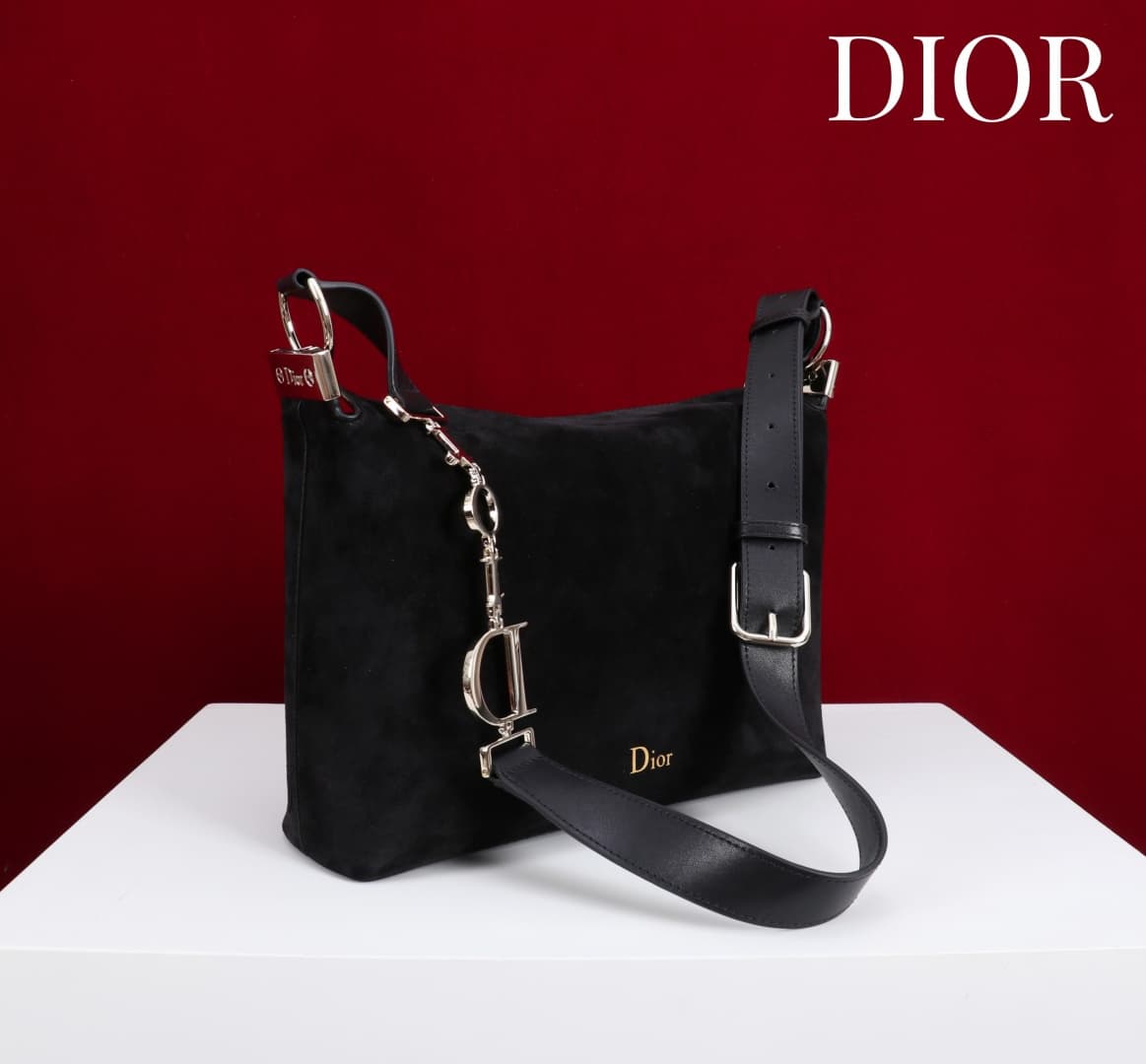 Small Diorly Bag Black Suede Calfskin Gold lettering High