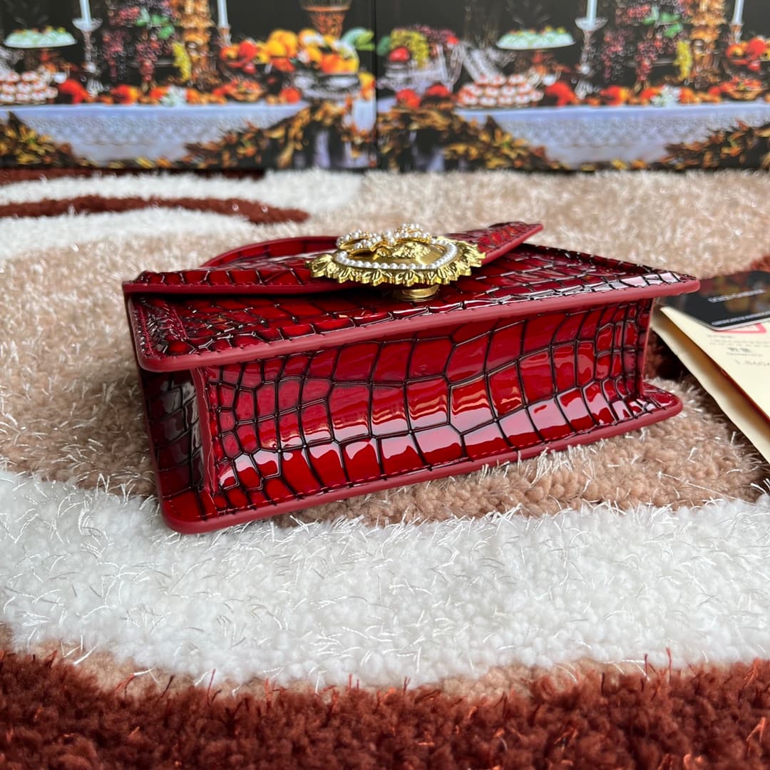 Dolce & Gabbana Small Devotion bag in crocodile-effect calfskin Red High