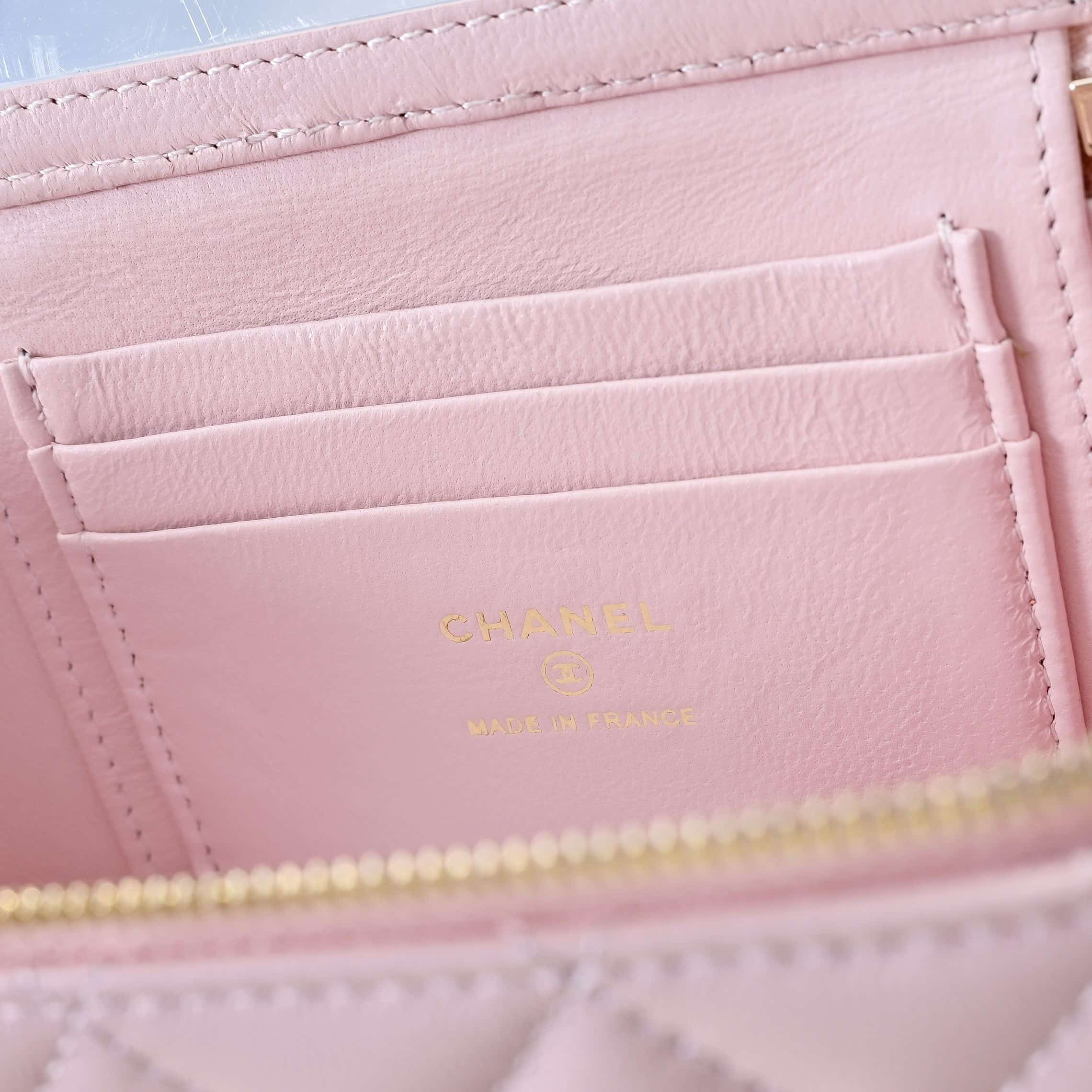 Chanel LONG VANITY WITH CHAIN Lambskin, Imitation Pearls & Gold-Tone Metal AP4452 Pink A