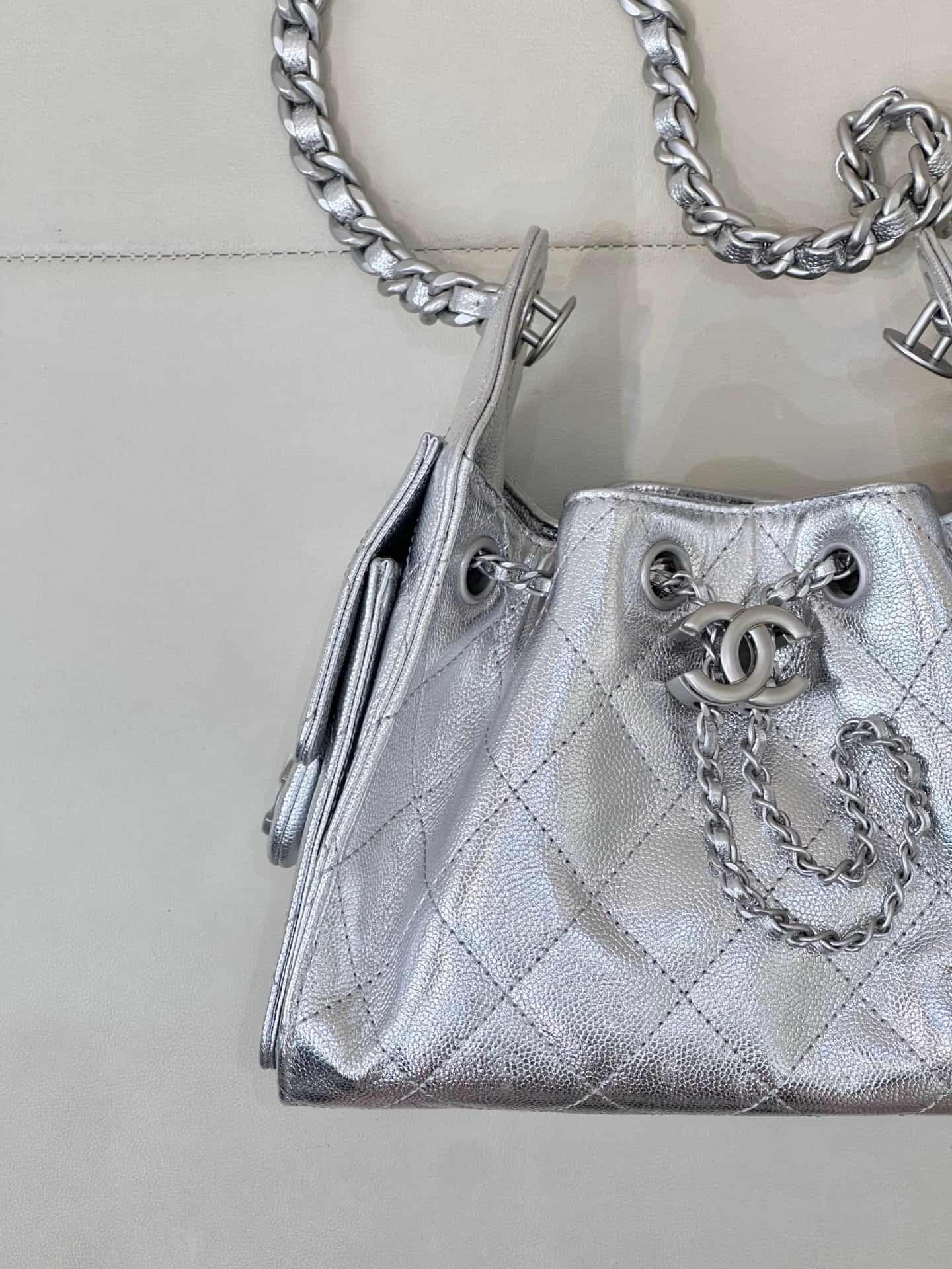 CHANEL 25 Mini Handbag AS5631 Grained Calfskin & Silver-tone Metal Silver TOP