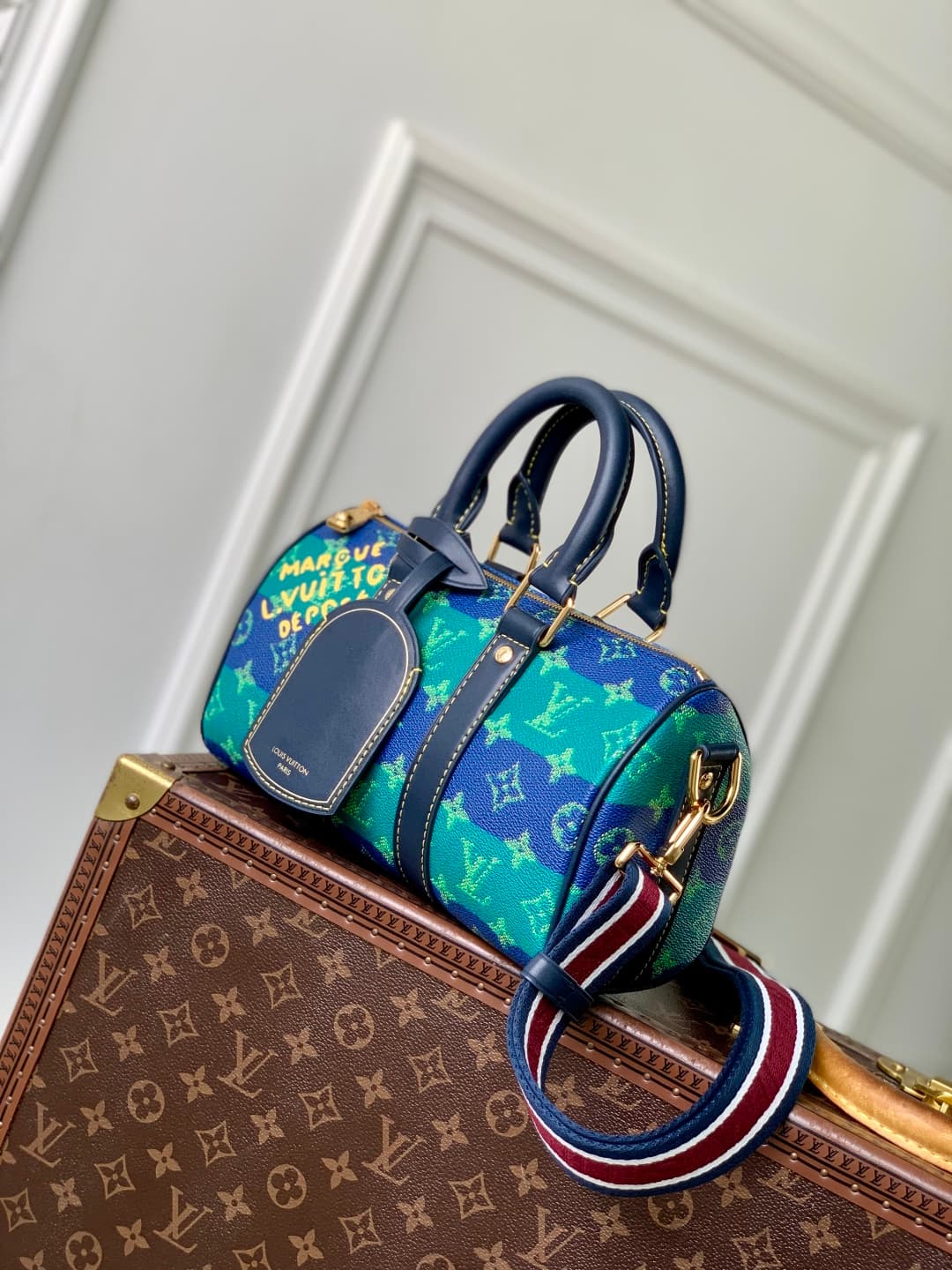 Louis Vuitton Keepall Bandoulière 25 Monogram Heritage coated canvas M25786 Blue Stripes High