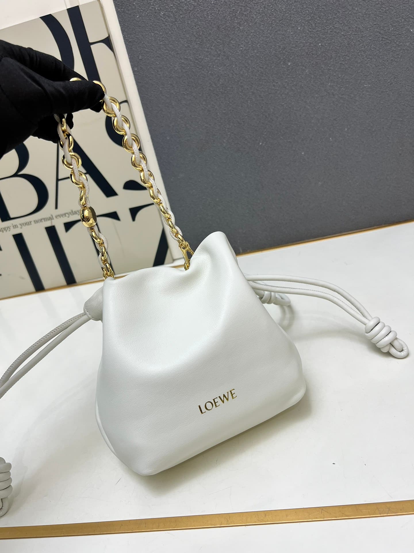 Loewe Mini Flamenco purse in white lambskin DG3307 High